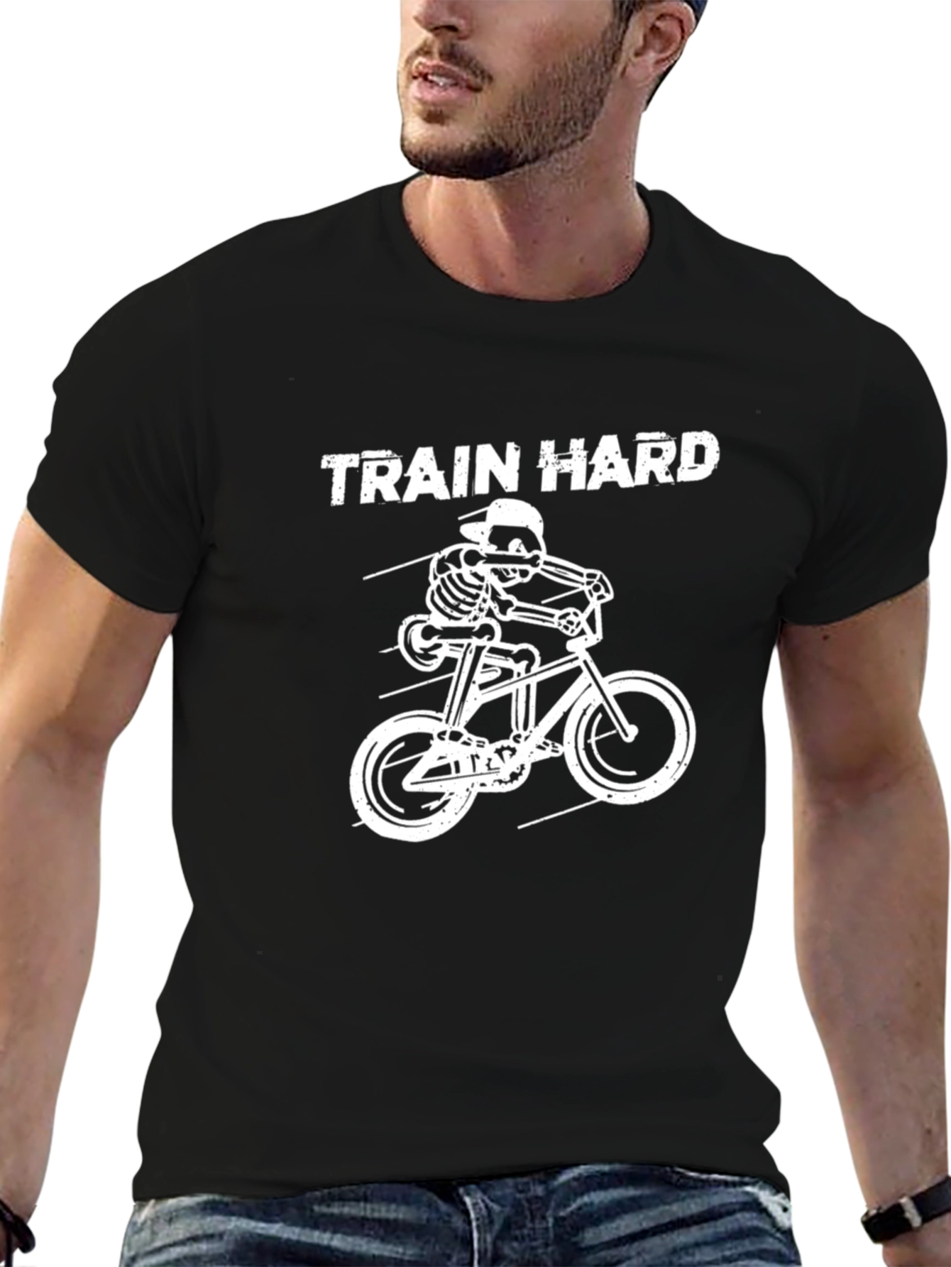 Train Hard Skeleton Biker Black T-Shirt