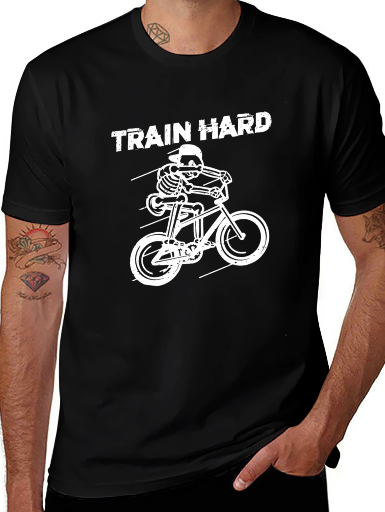 Train Hard Skeleton Biker Black T-Shirt