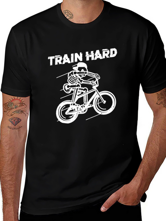 Train Hard Skeleton Biker Black T-Shirt