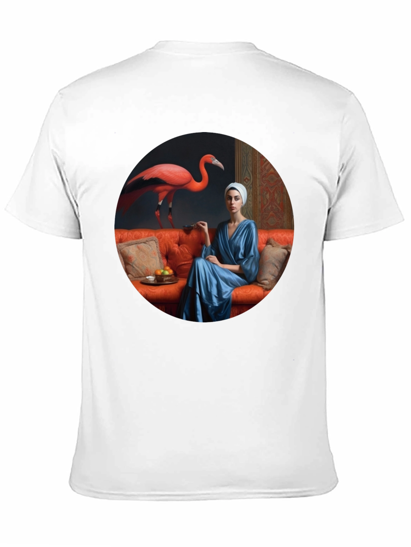 Whimsical Flamingo & Lady Portrait Graphic T-Shirt