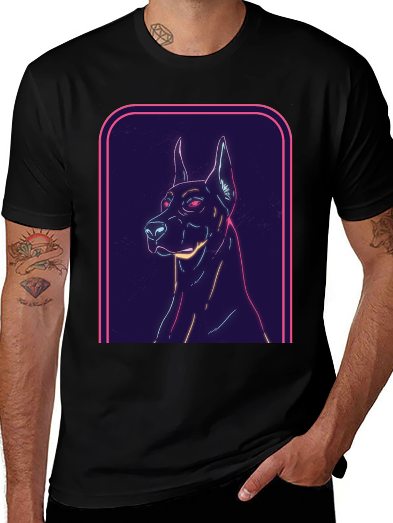 Neon Dog Graphic Tee - Cool Canine Design