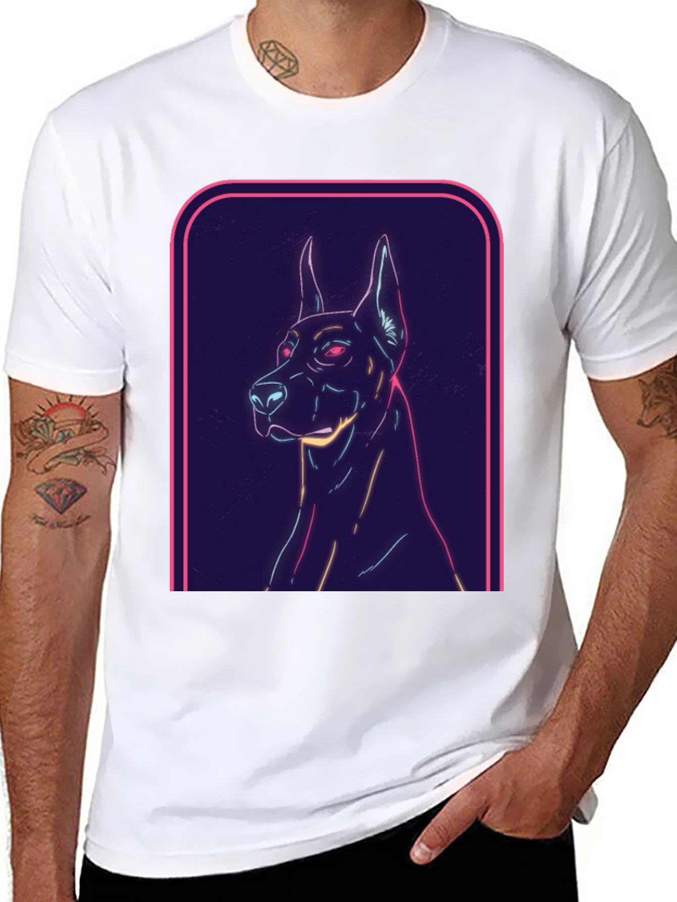 Neon Dog Graphic Tee - Cool Canine Design
