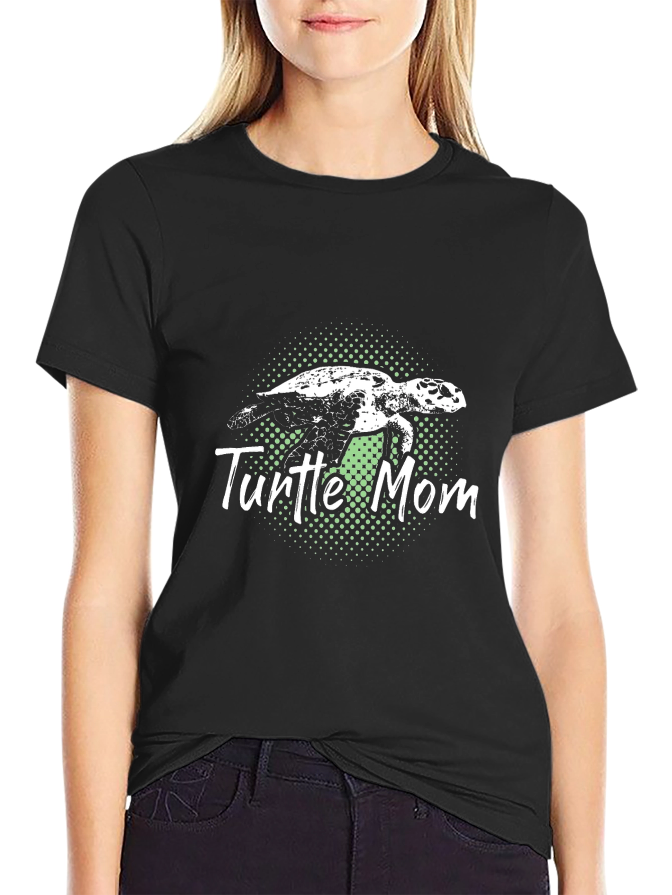 Turtle Mom Graphic Tee - Black Cotton T-Shirt