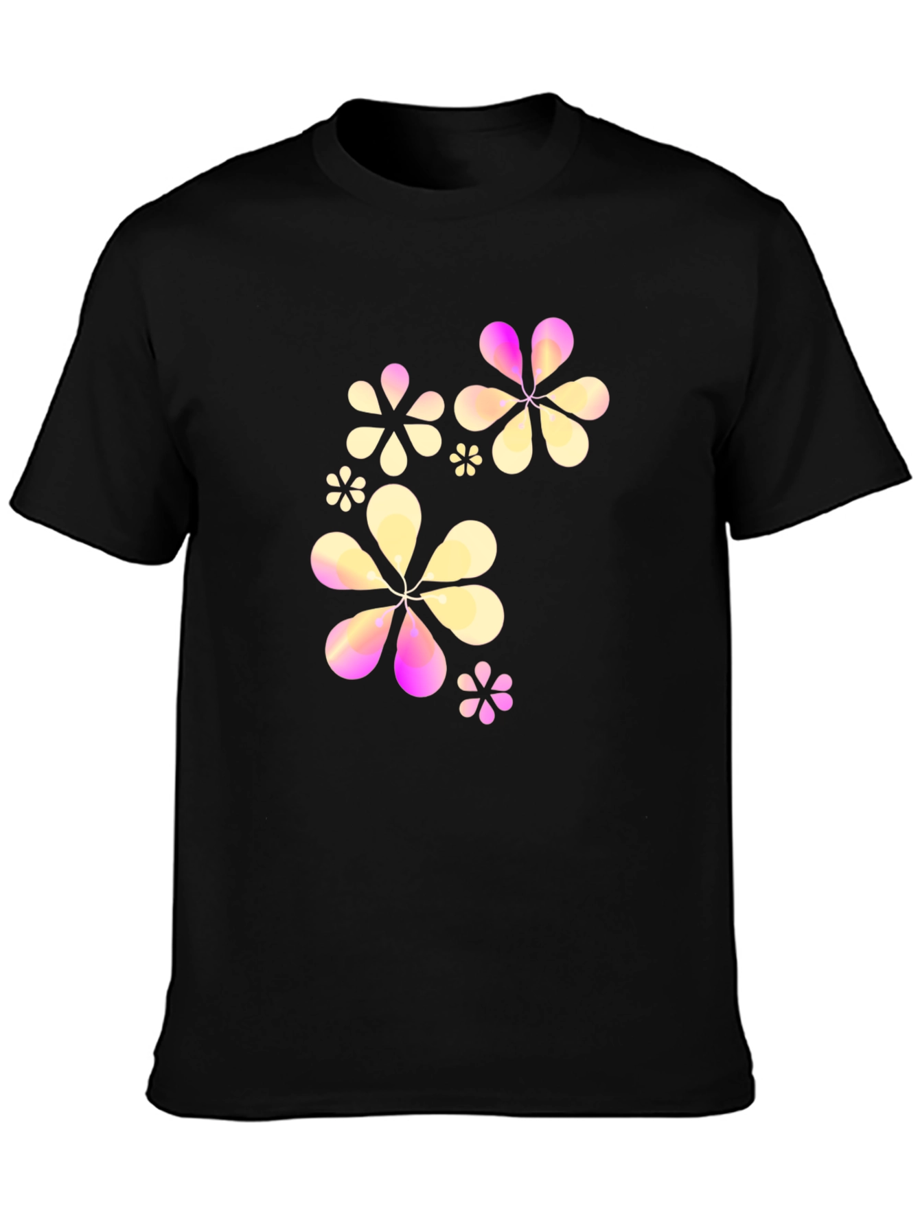 Floral Graphic Print Black Crew Neck T-Shirt