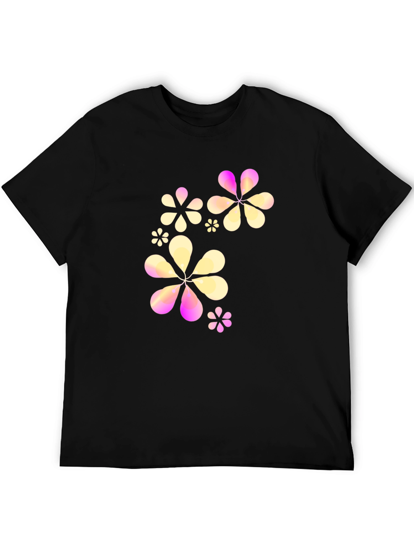Floral Graphic Print Black Crew Neck T-Shirt
