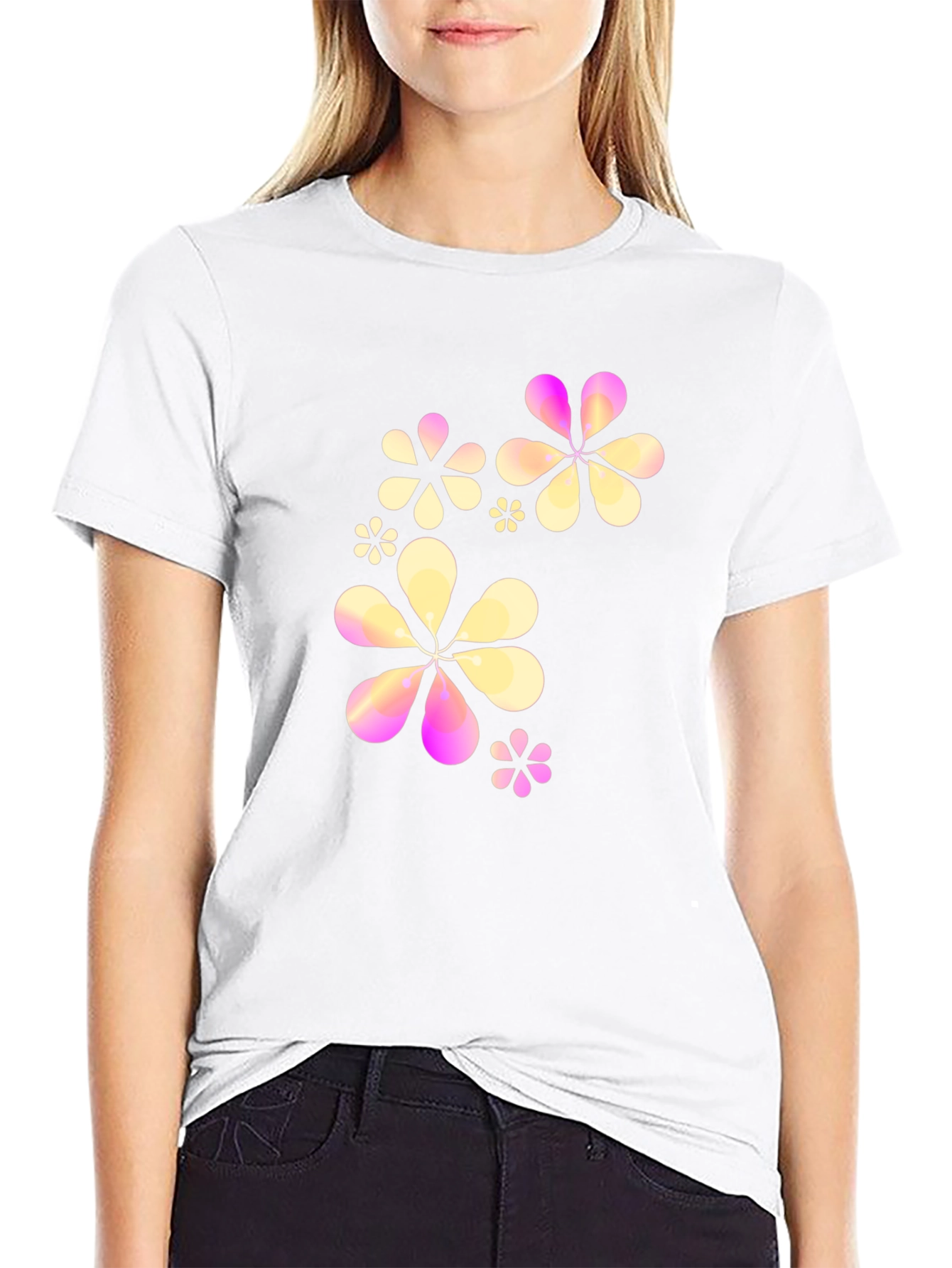 Floral Graphic Print Black Crew Neck T-Shirt