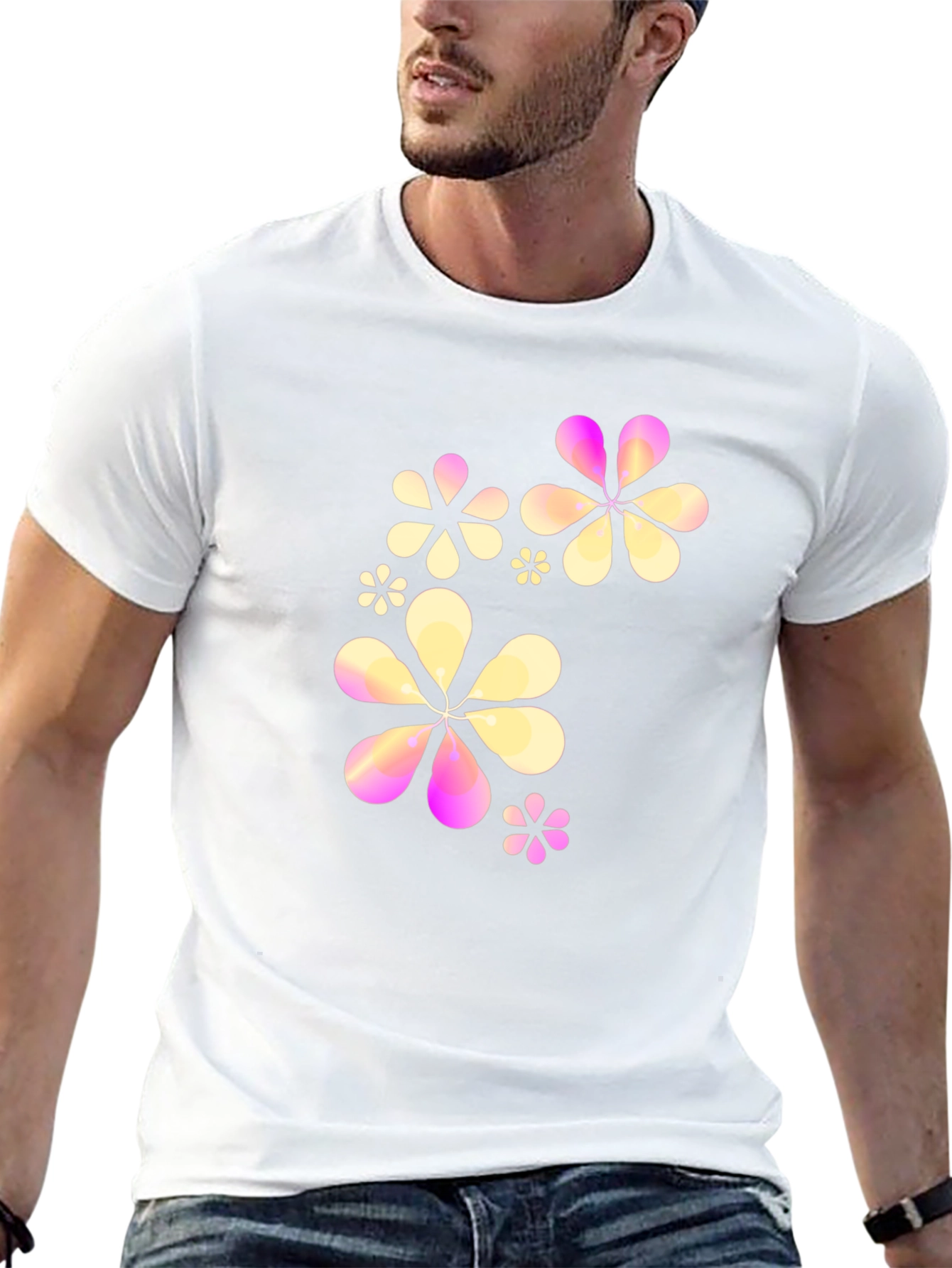 Floral Graphic Print Black Crew Neck T-Shirt