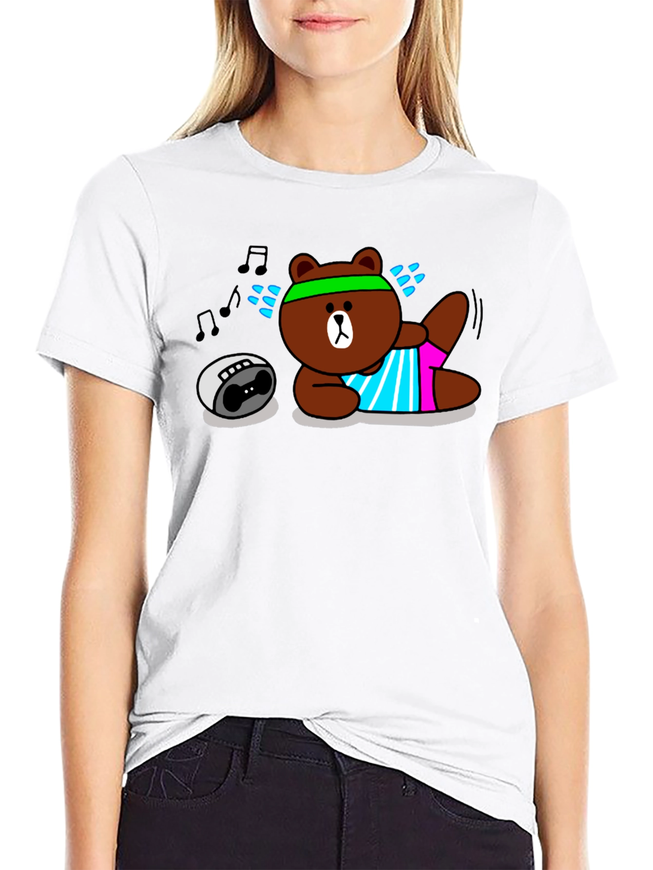 Workout Bear Graphic T-Shirt - Black Cotton