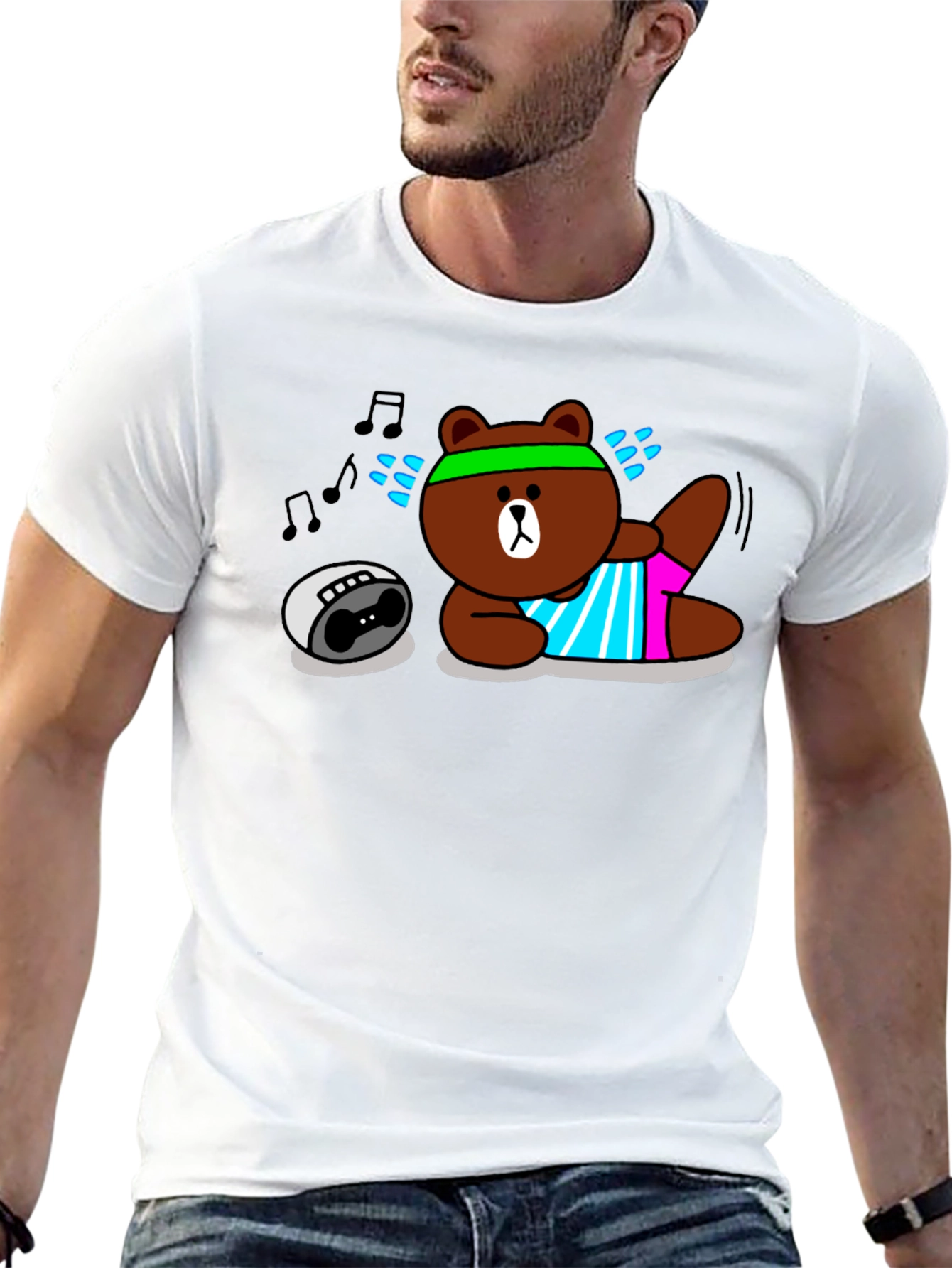 Workout Bear Graphic T-Shirt - Black Cotton