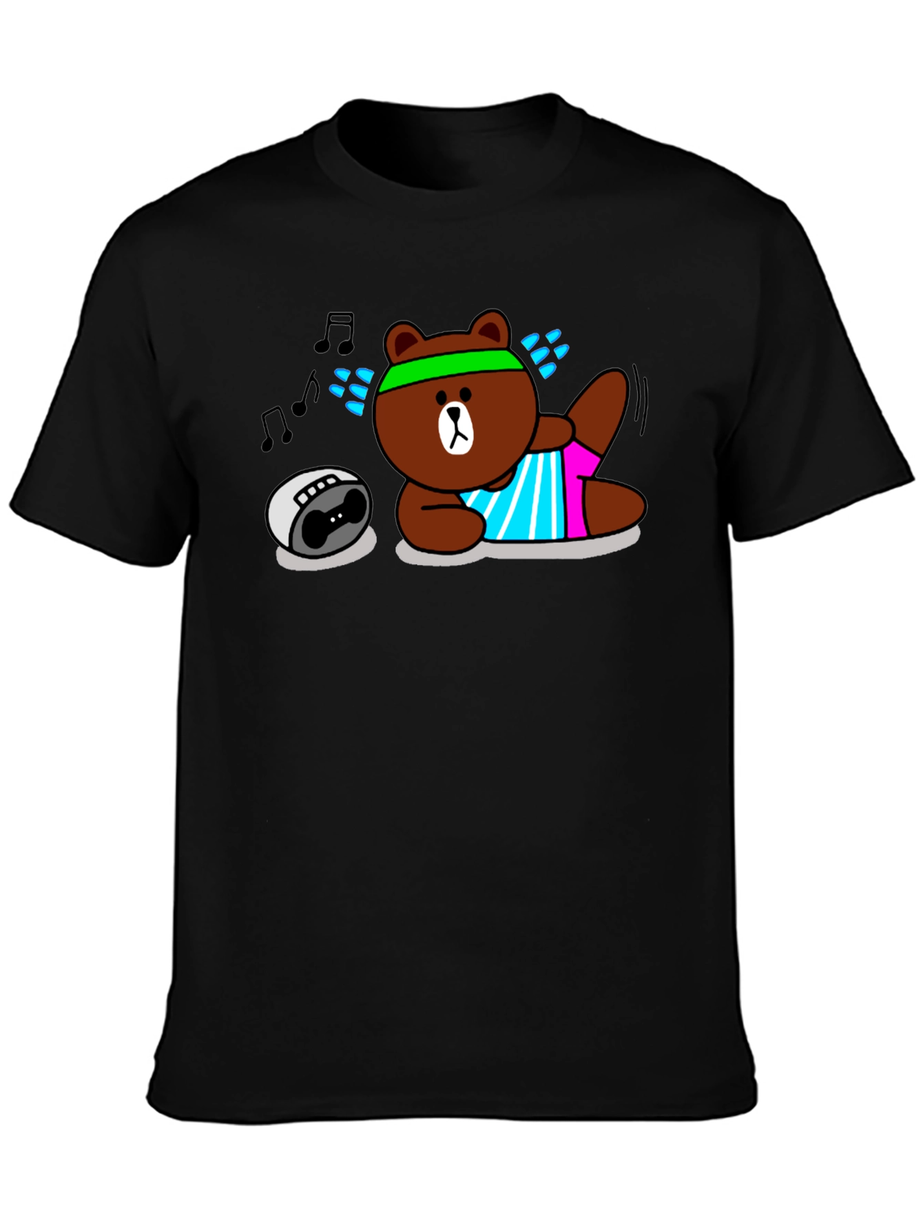 Workout Bear Graphic T-Shirt - Black Cotton