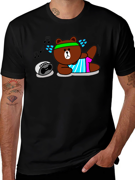 Workout Bear Graphic T-Shirt - Black Cotton