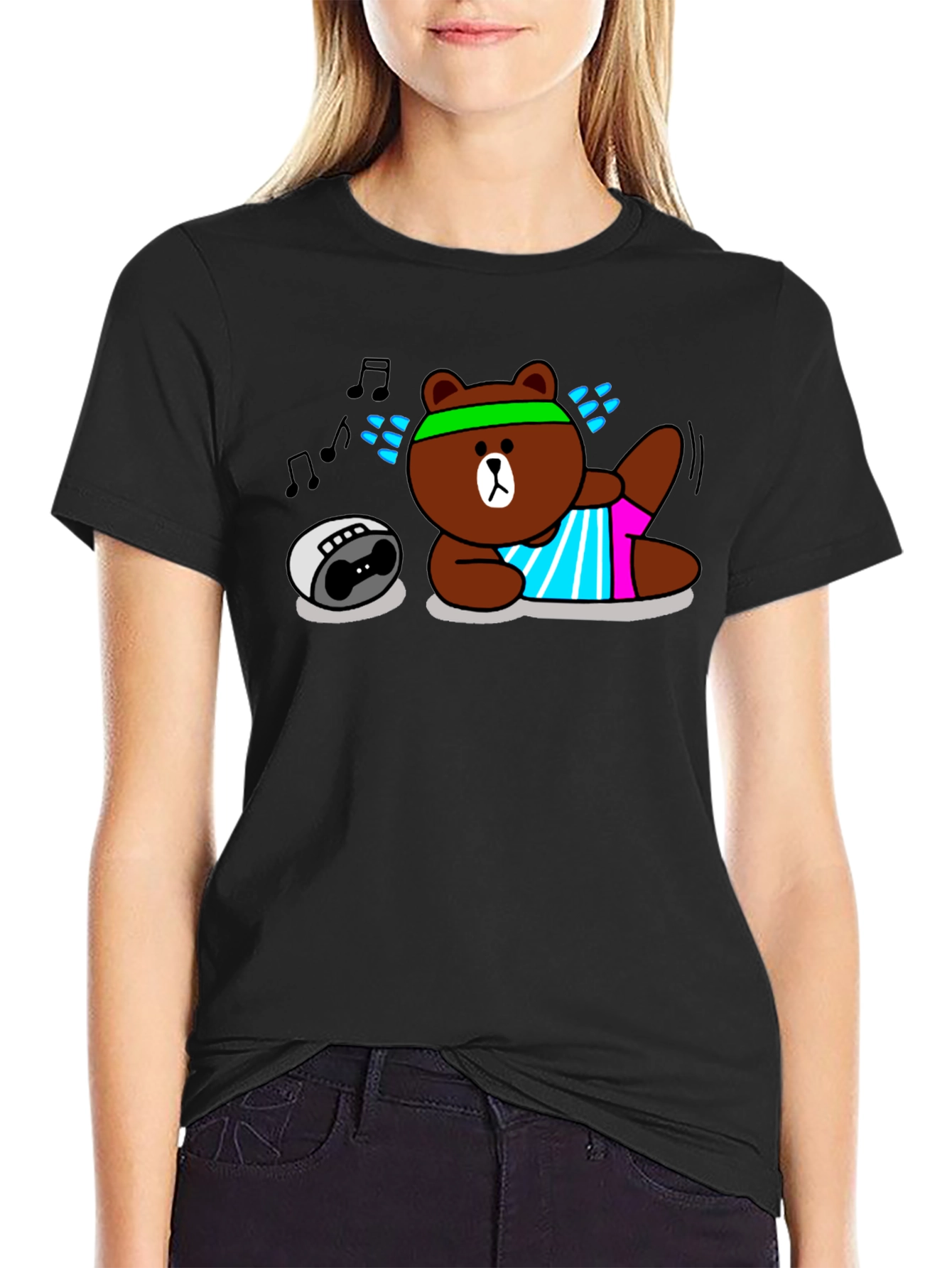 Workout Bear Graphic T-Shirt - Black Cotton