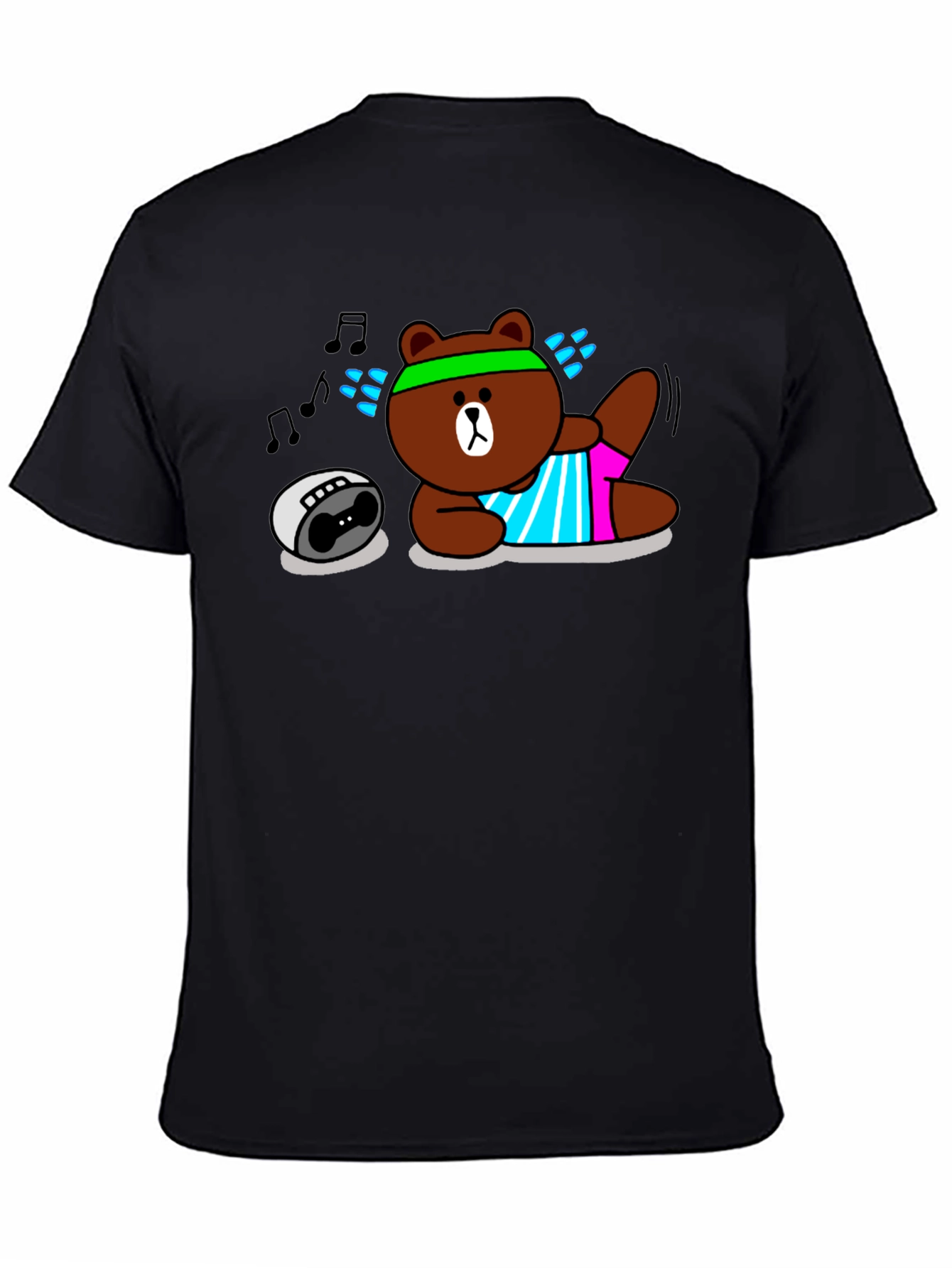 Workout Bear Graphic T-Shirt - Black Cotton