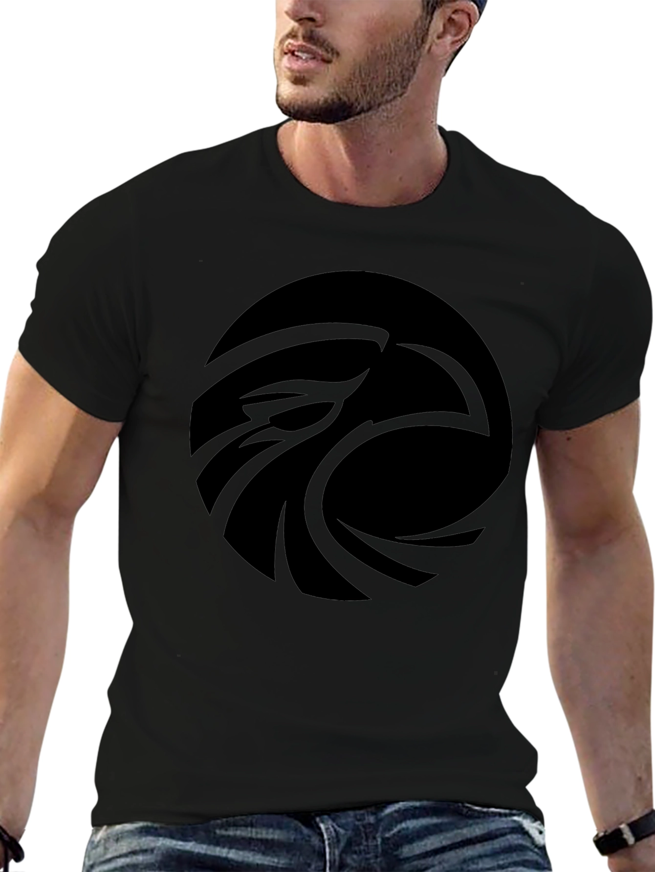 Mens Black T-Shirt with Abstract Eagle Design