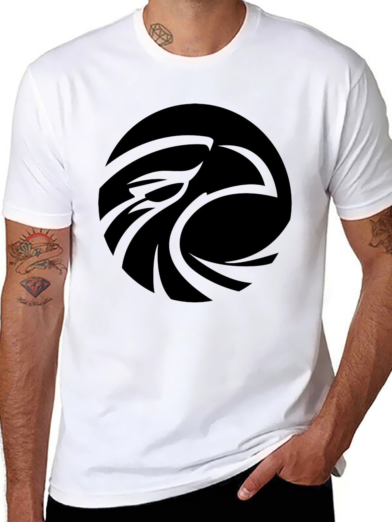 Mens Black T-Shirt with Abstract Eagle Design