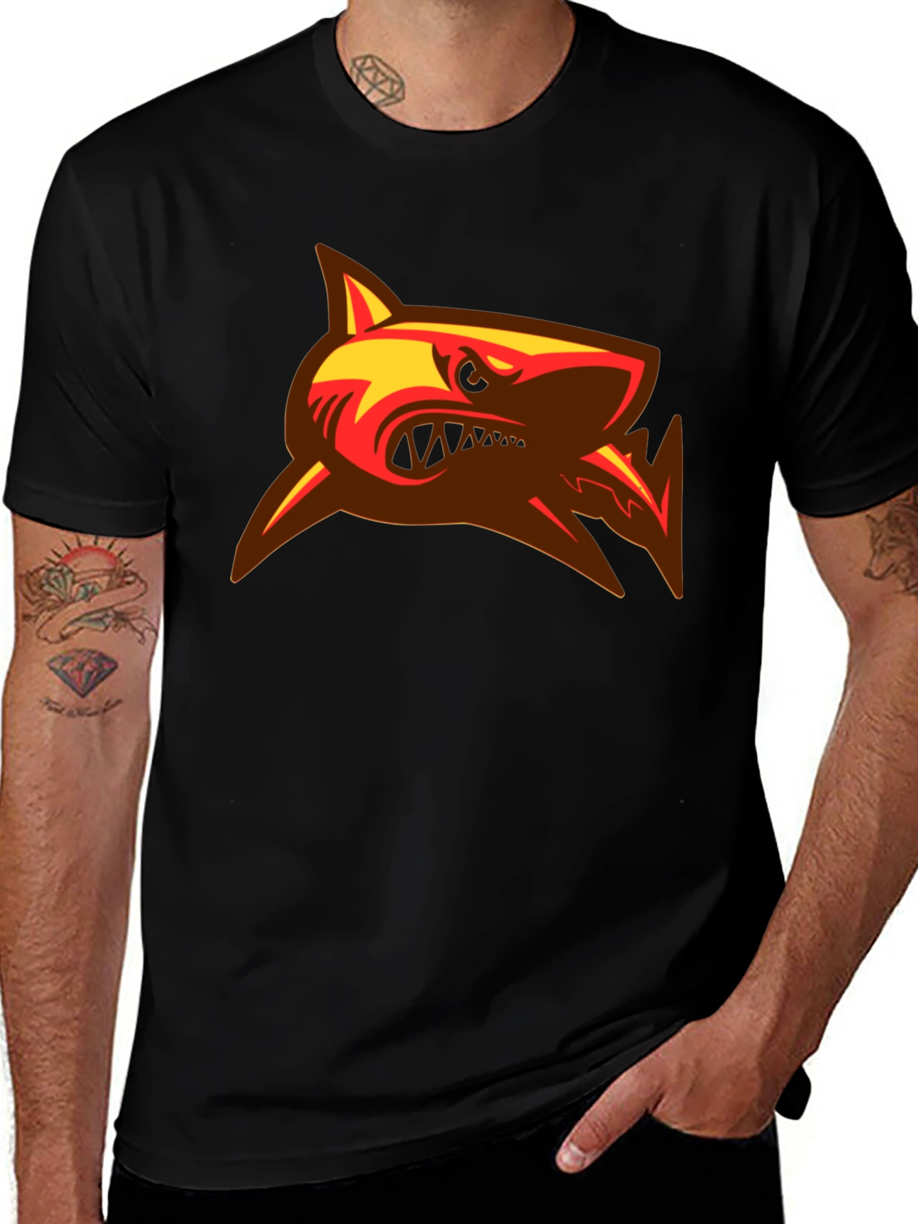 Mens Black T-Shirt with Shark Graphic