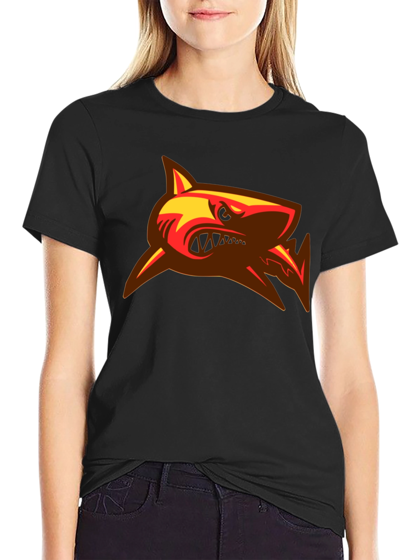 Mens Black T-Shirt with Shark Graphic