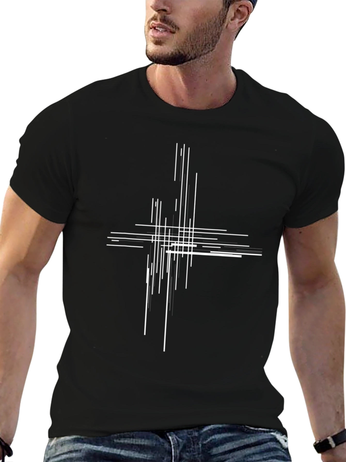 Abstract Line Art Black T-Shirt