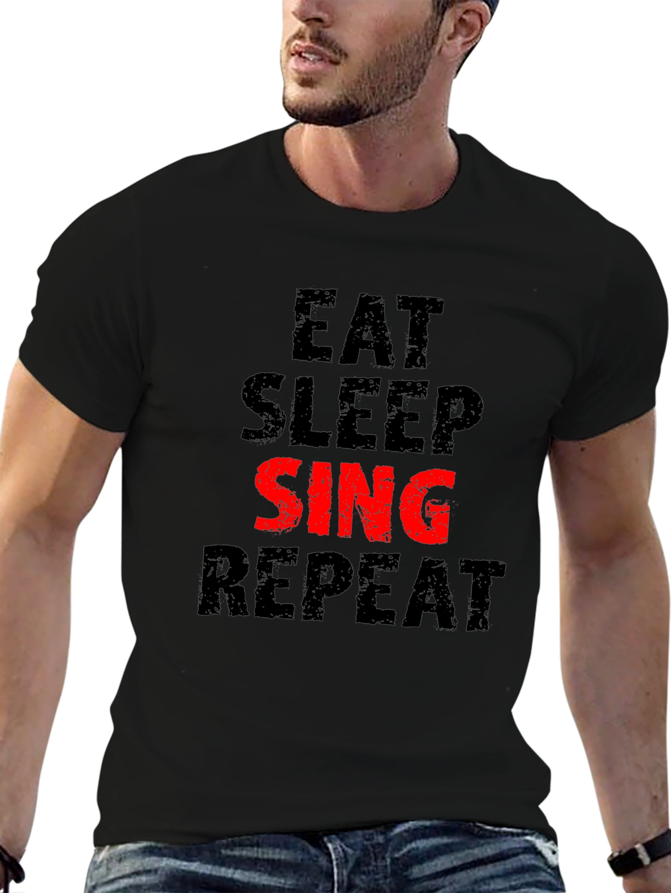 Eat Sleep Sing Repeat Black Graphic Tee