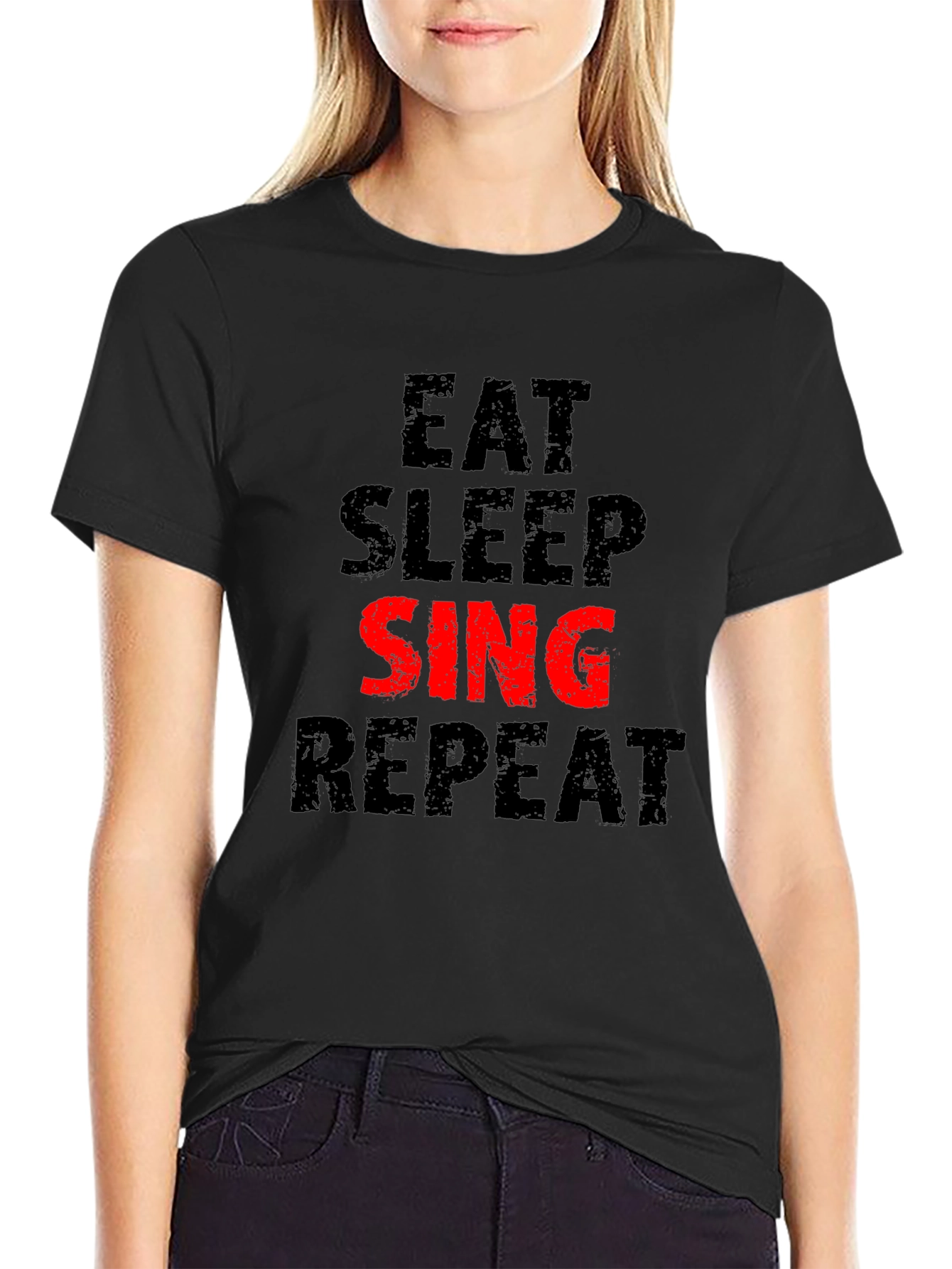 Eat Sleep Sing Repeat Black Graphic Tee