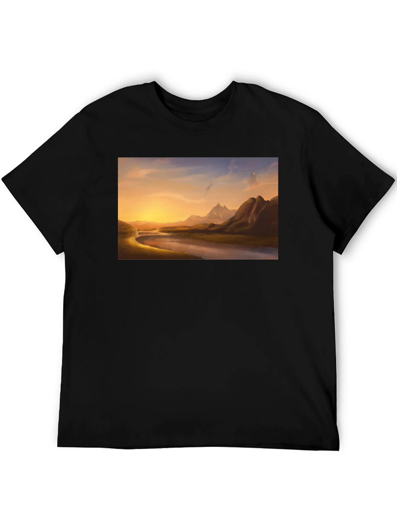 Scenic River View Black T-Shirt