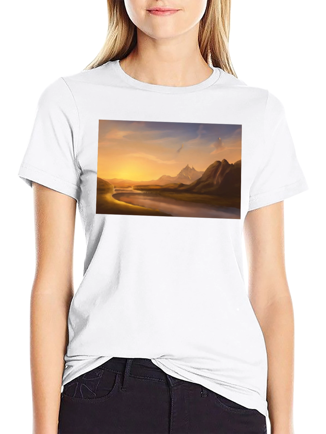Scenic River View Black T-Shirt