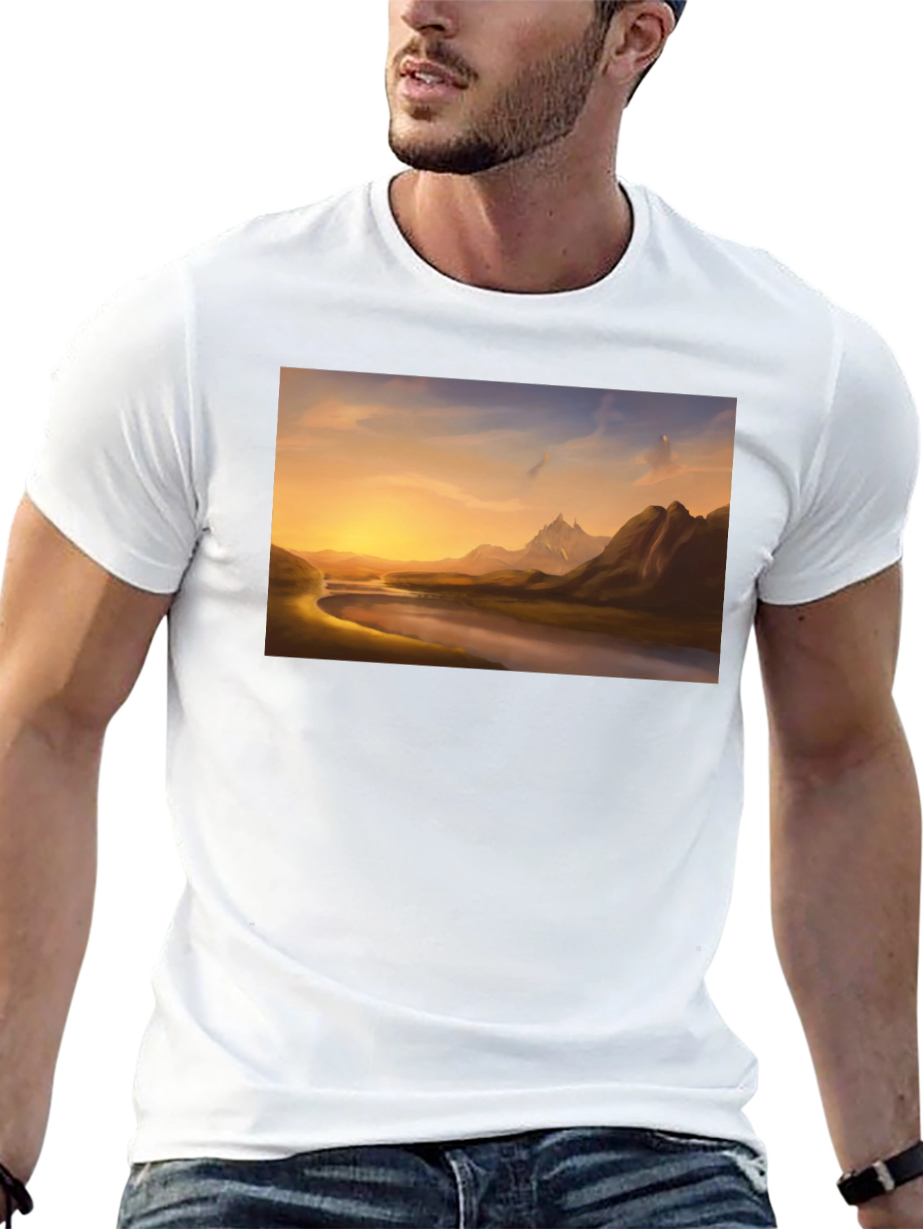 Scenic River View Black T-Shirt