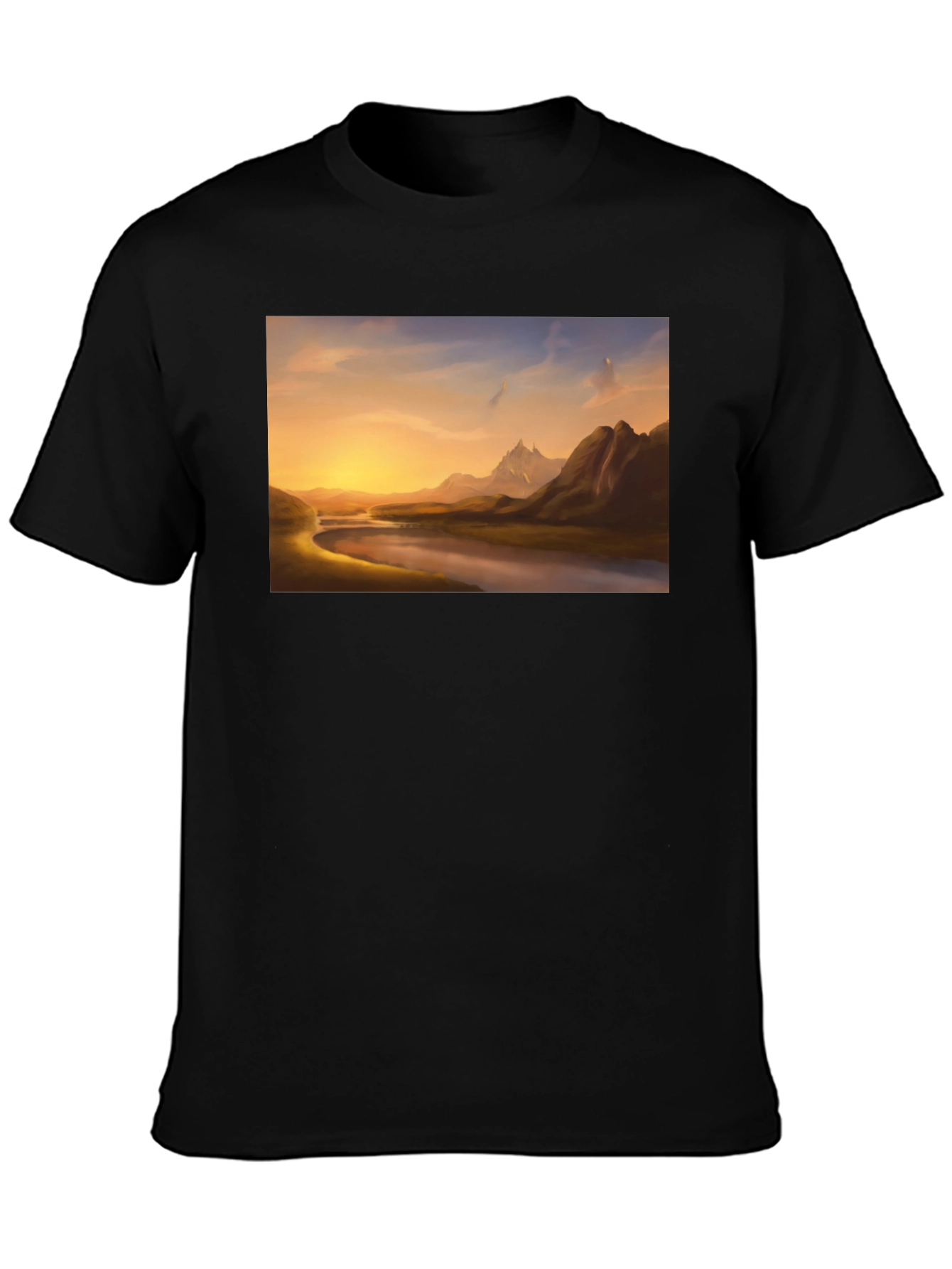 Scenic River View Black T-Shirt