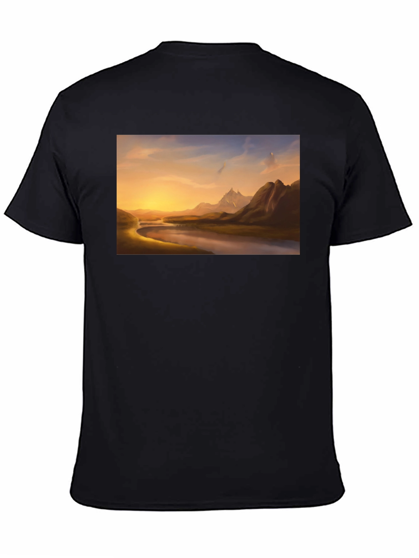 Scenic River View Black T-Shirt