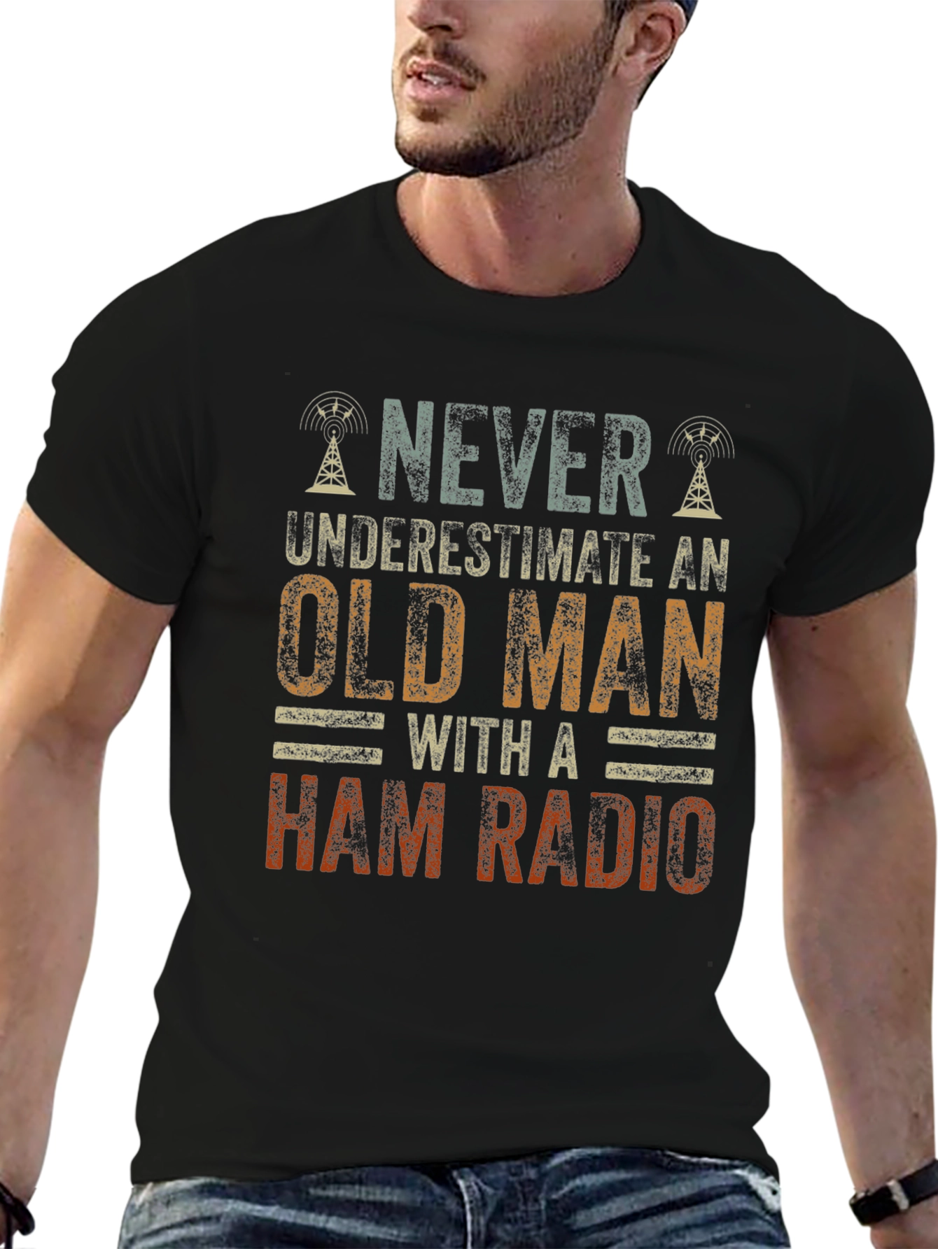 Never Underestimate Old Man With Ham Radio T-Shirt