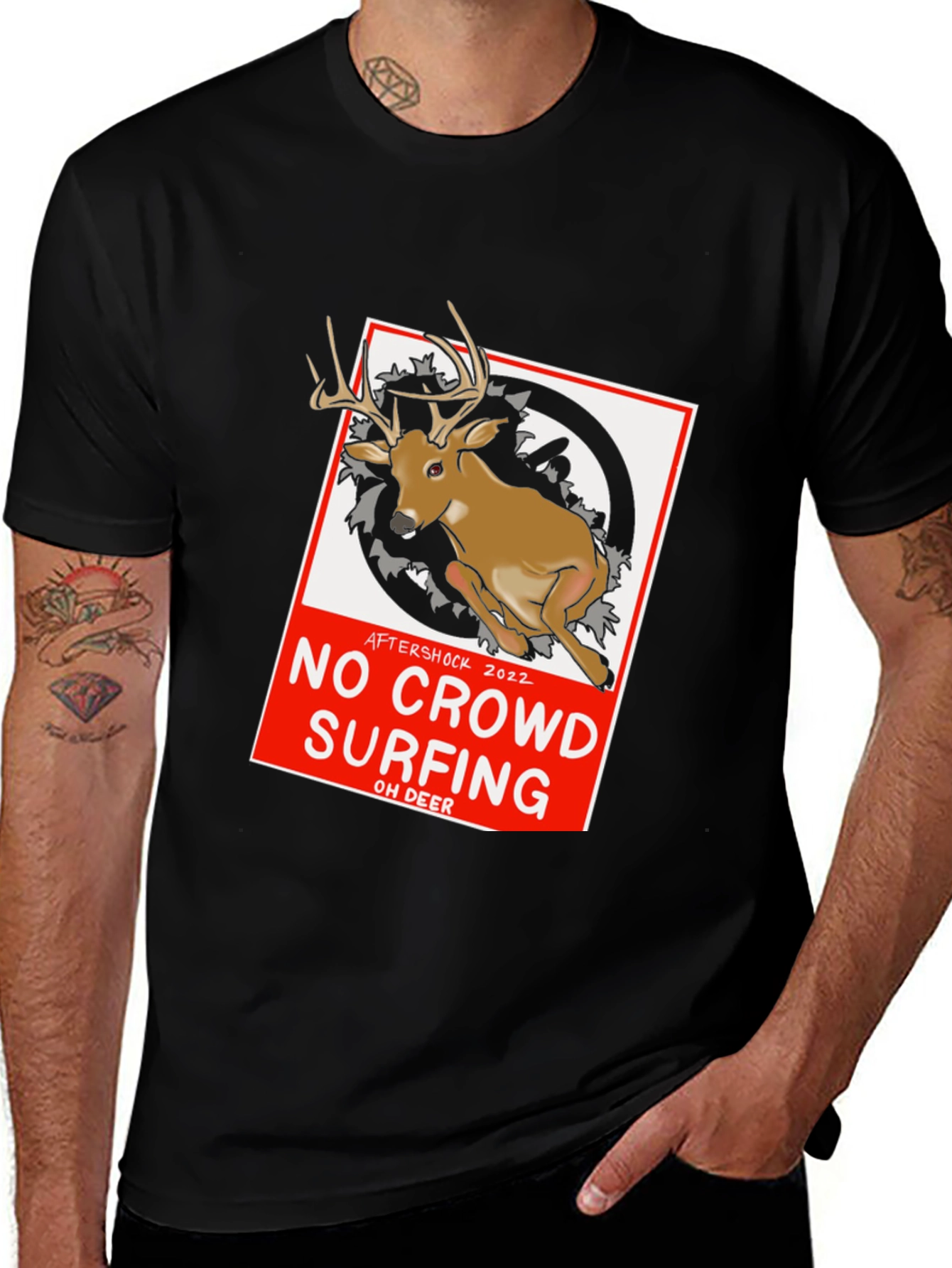 No Crowd Surfing Deer Graphic T-Shirt