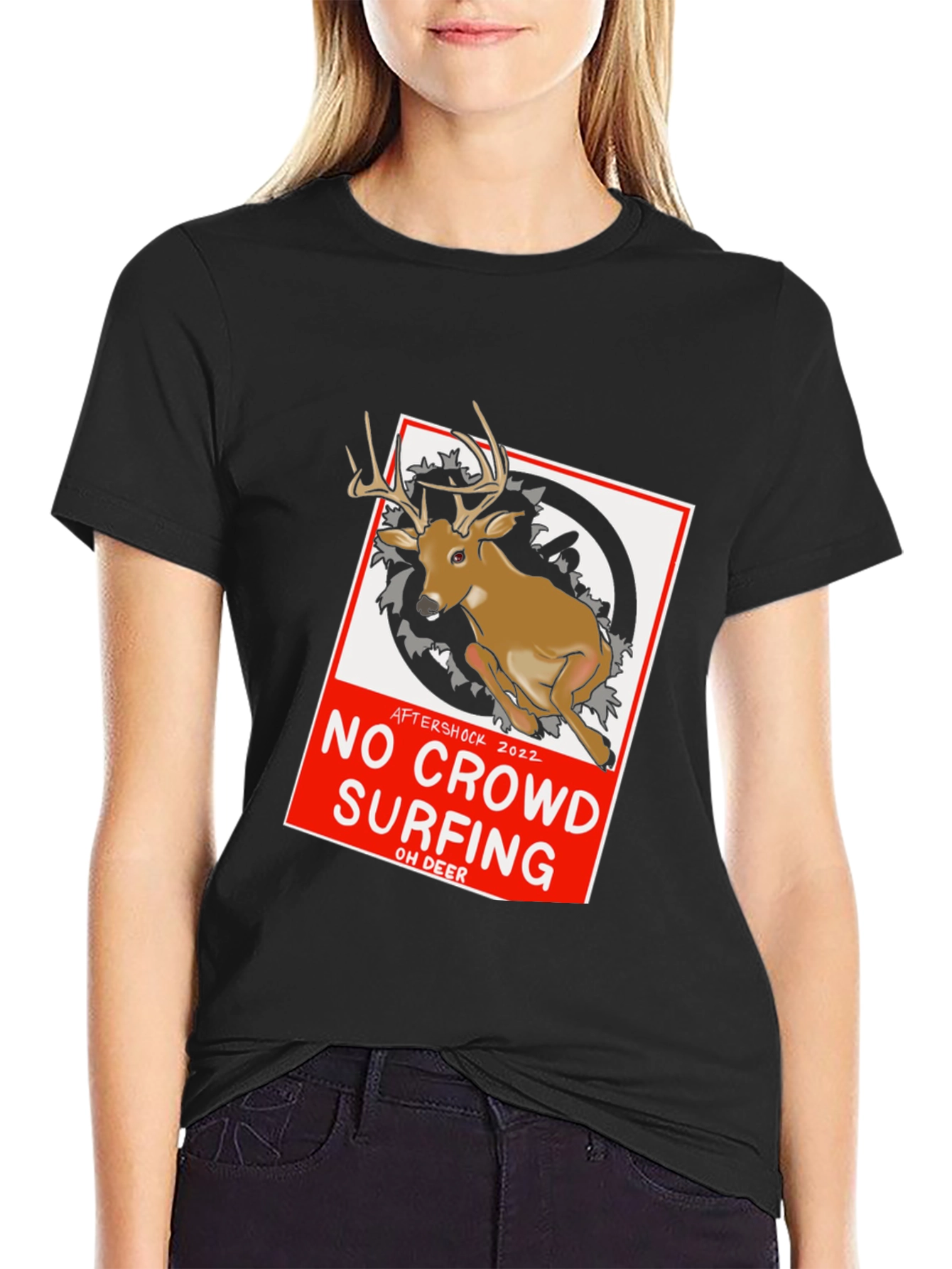 No Crowd Surfing Deer Graphic T-Shirt