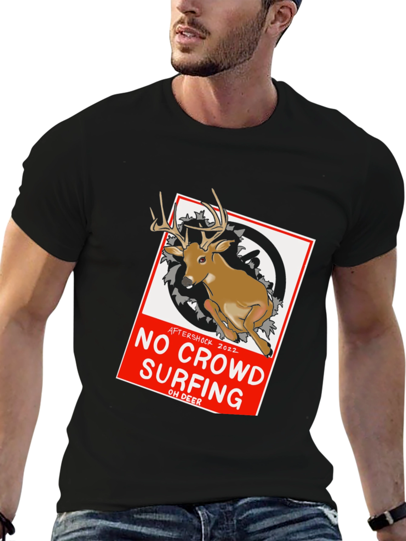 No Crowd Surfing Deer Graphic T-Shirt