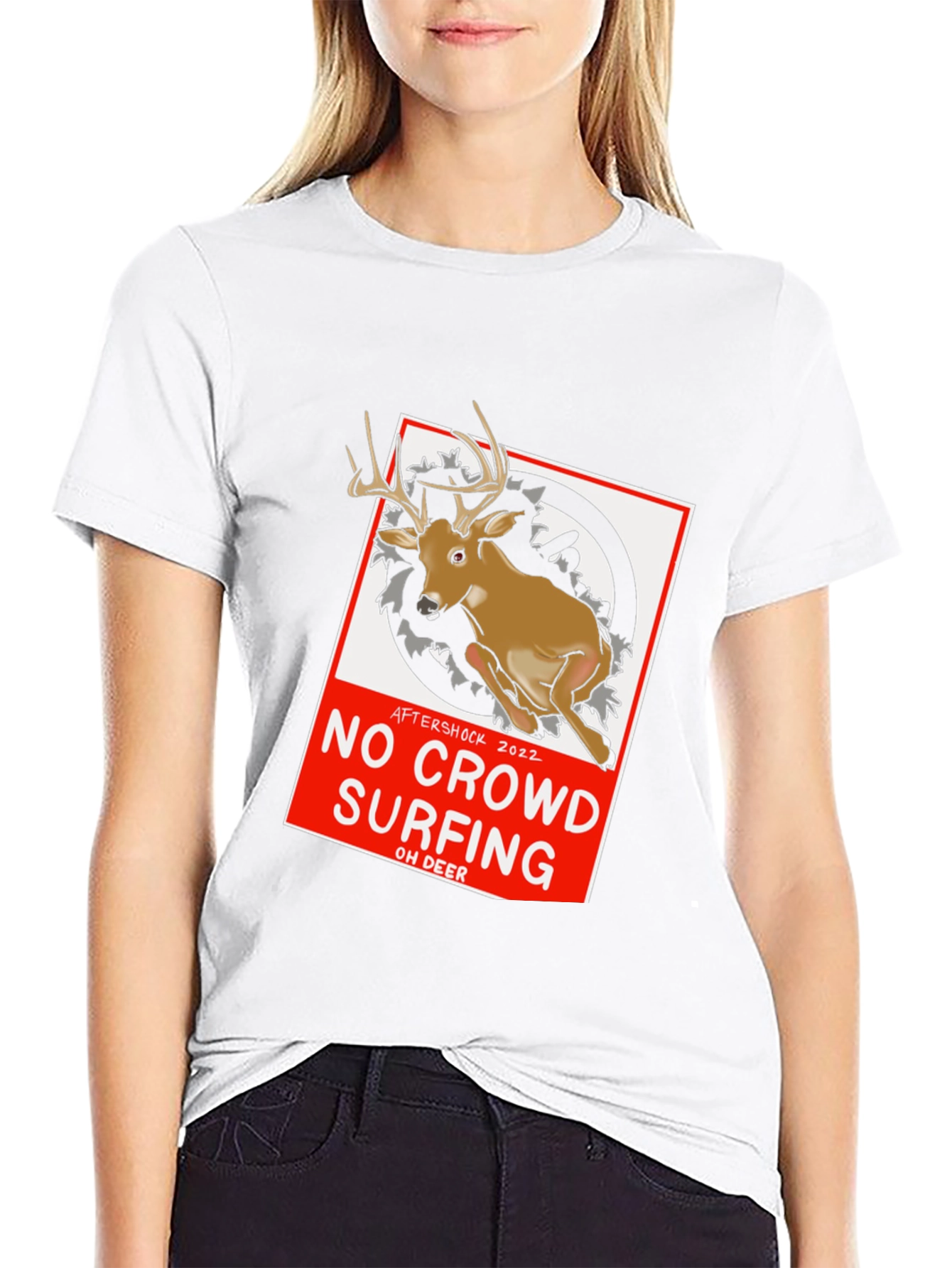 No Crowd Surfing Deer Graphic T-Shirt