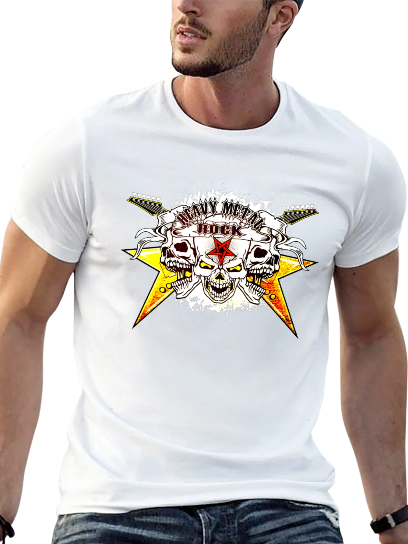 Heavy Metal Rock Skull Graphic T-Shirt