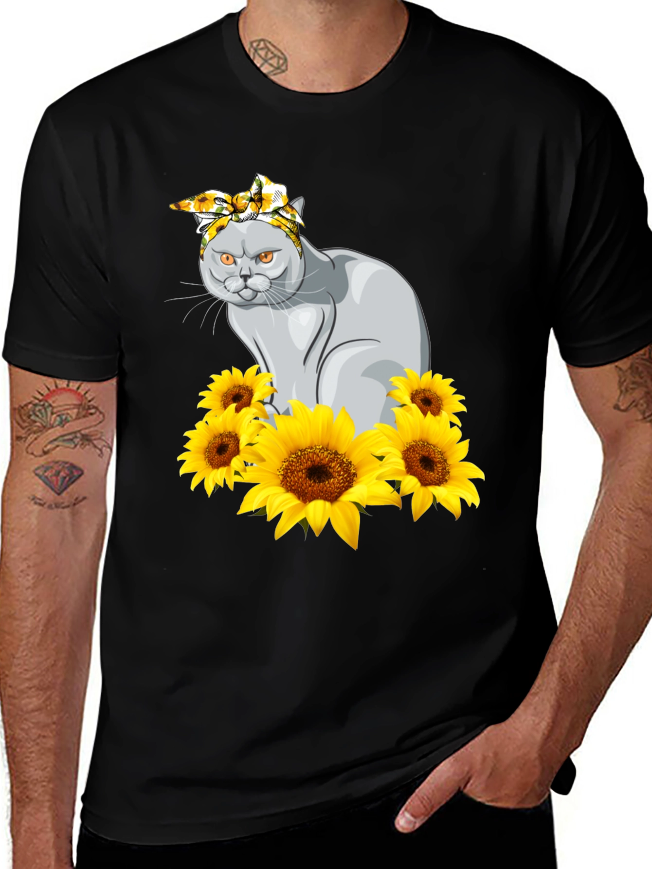 Cat in Sunflowers Graphic T-Shirt