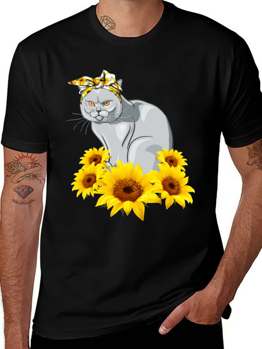 Cat in Sunflowers Graphic T-Shirt