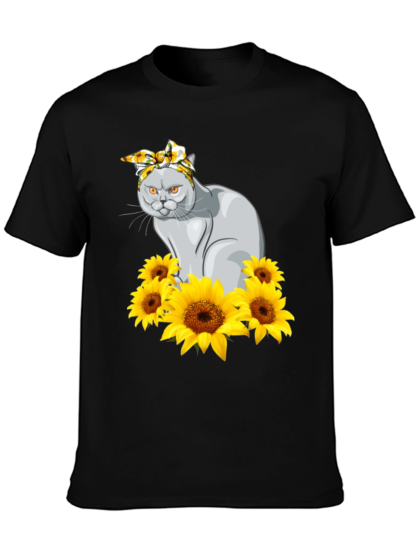 Cat in Sunflowers Graphic T-Shirt