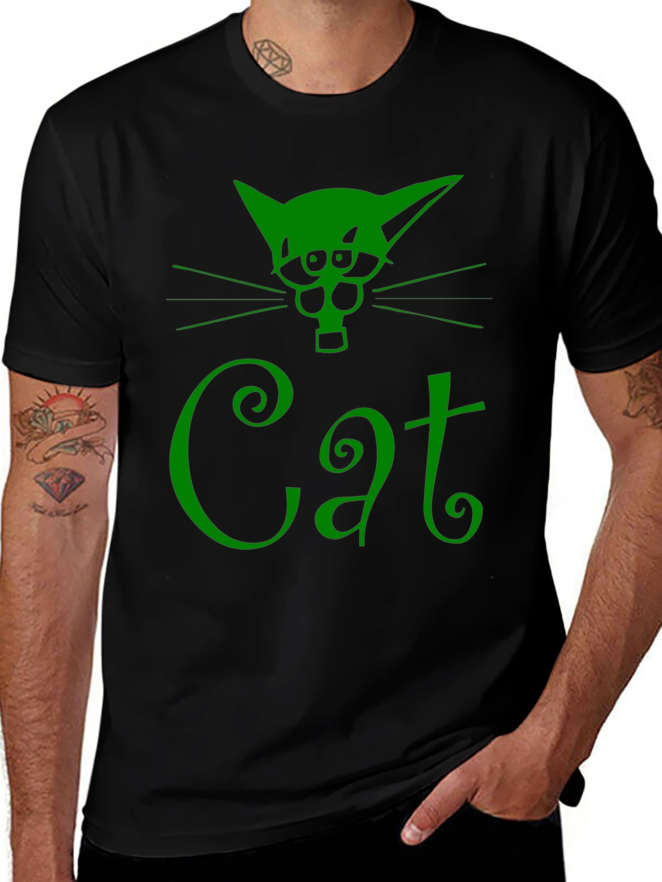 Green Cat Graphic T-Shirt