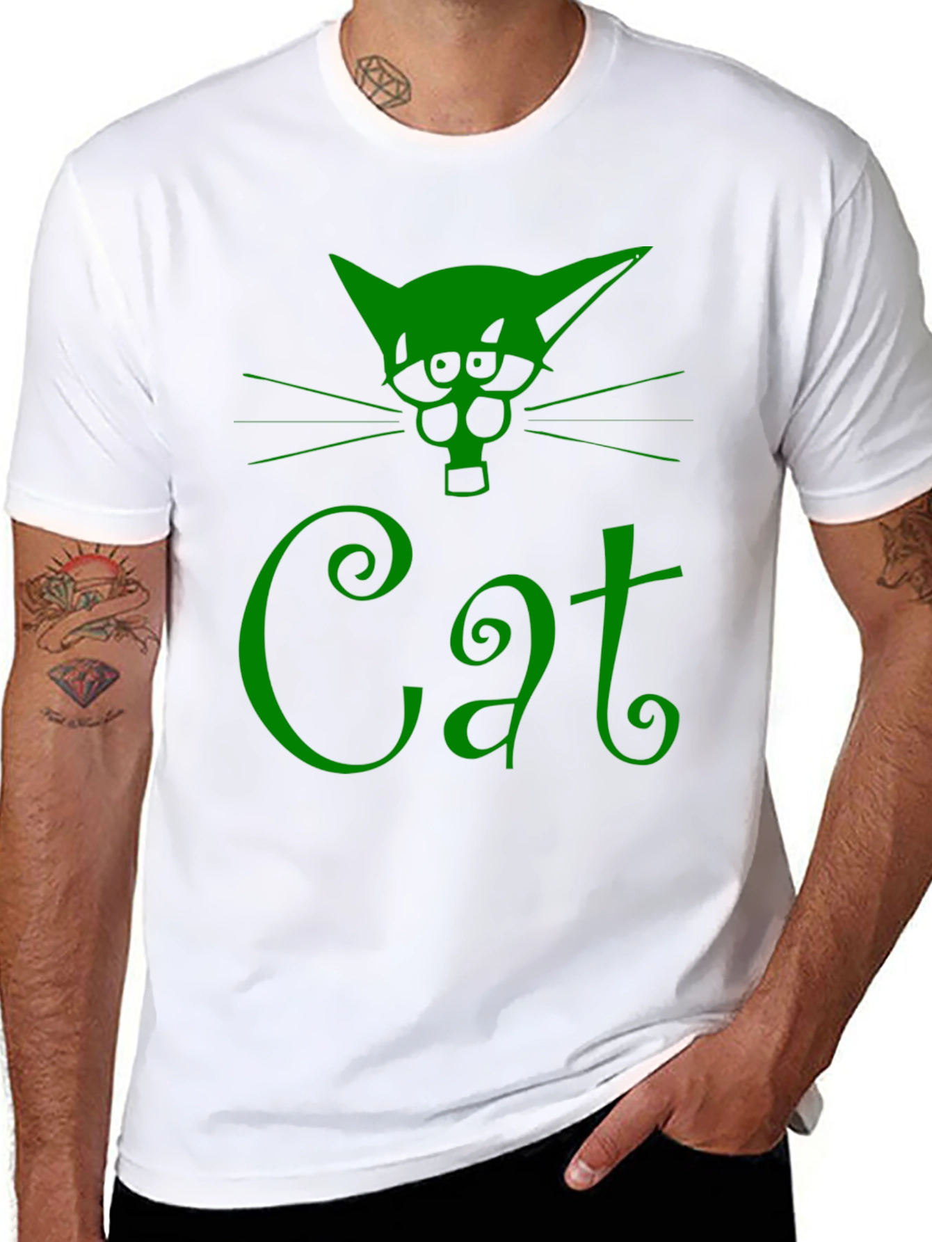 Green Cat Graphic T-Shirt