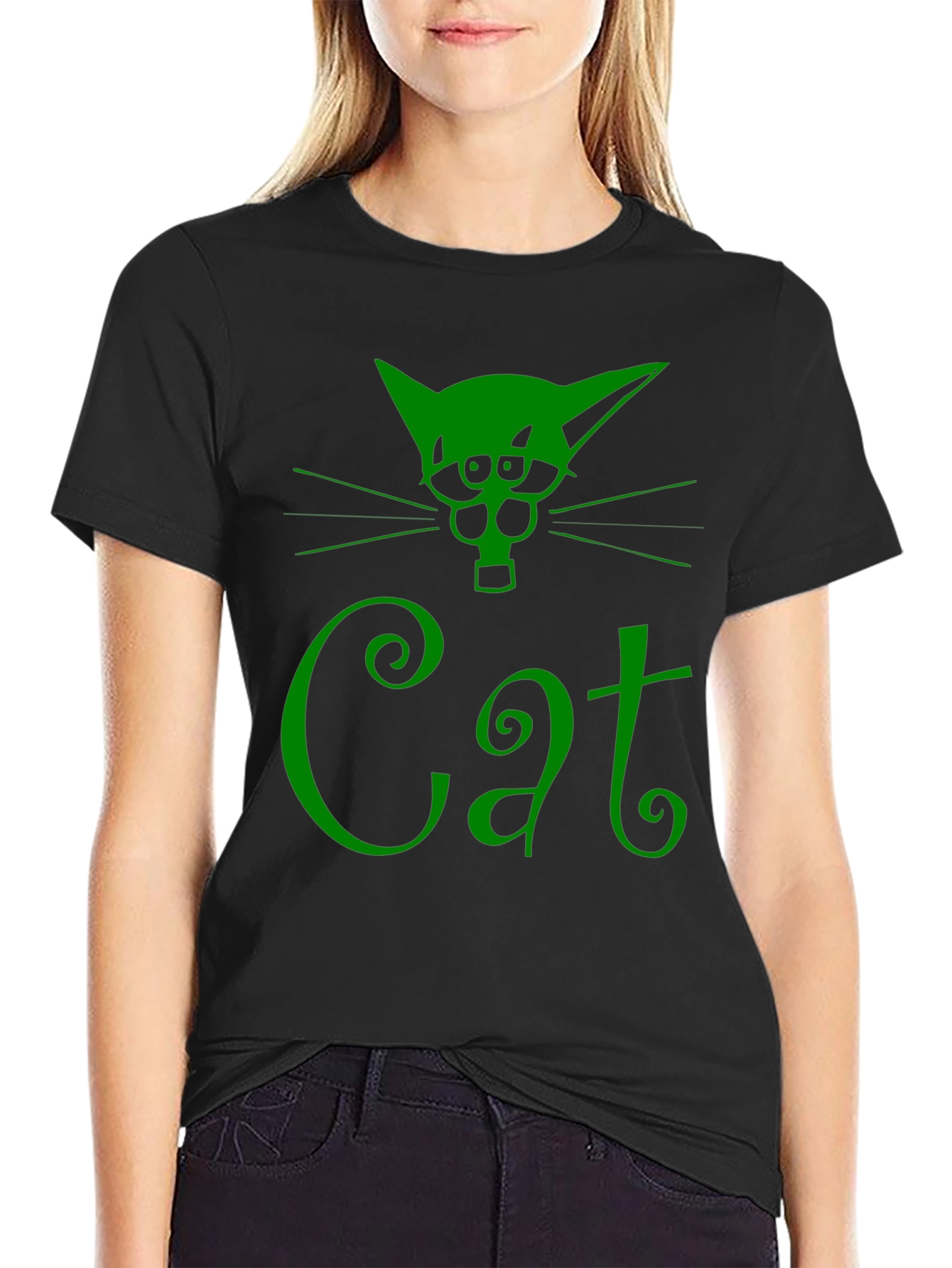Green Cat Graphic T-Shirt
