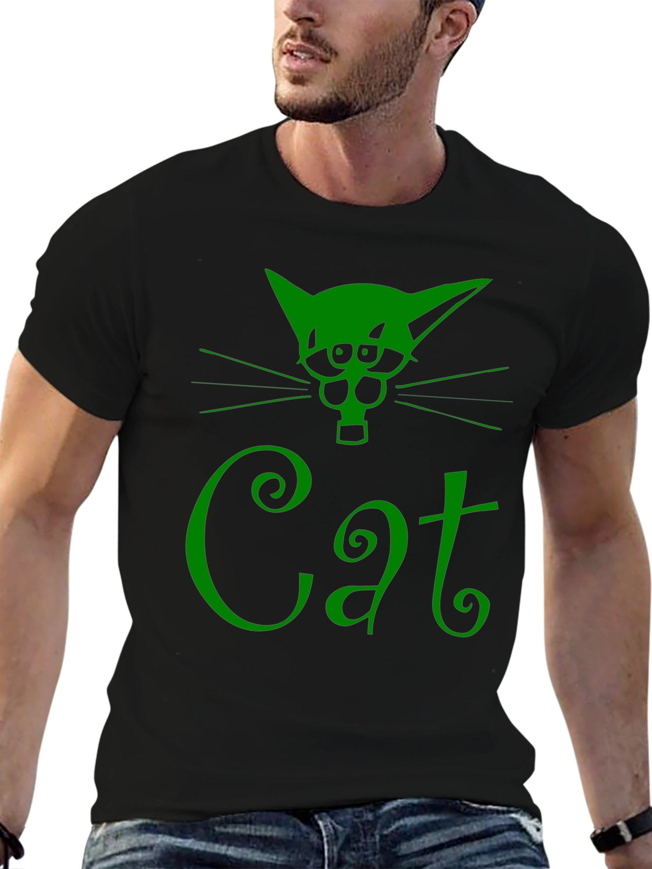 Green Cat Graphic T-Shirt