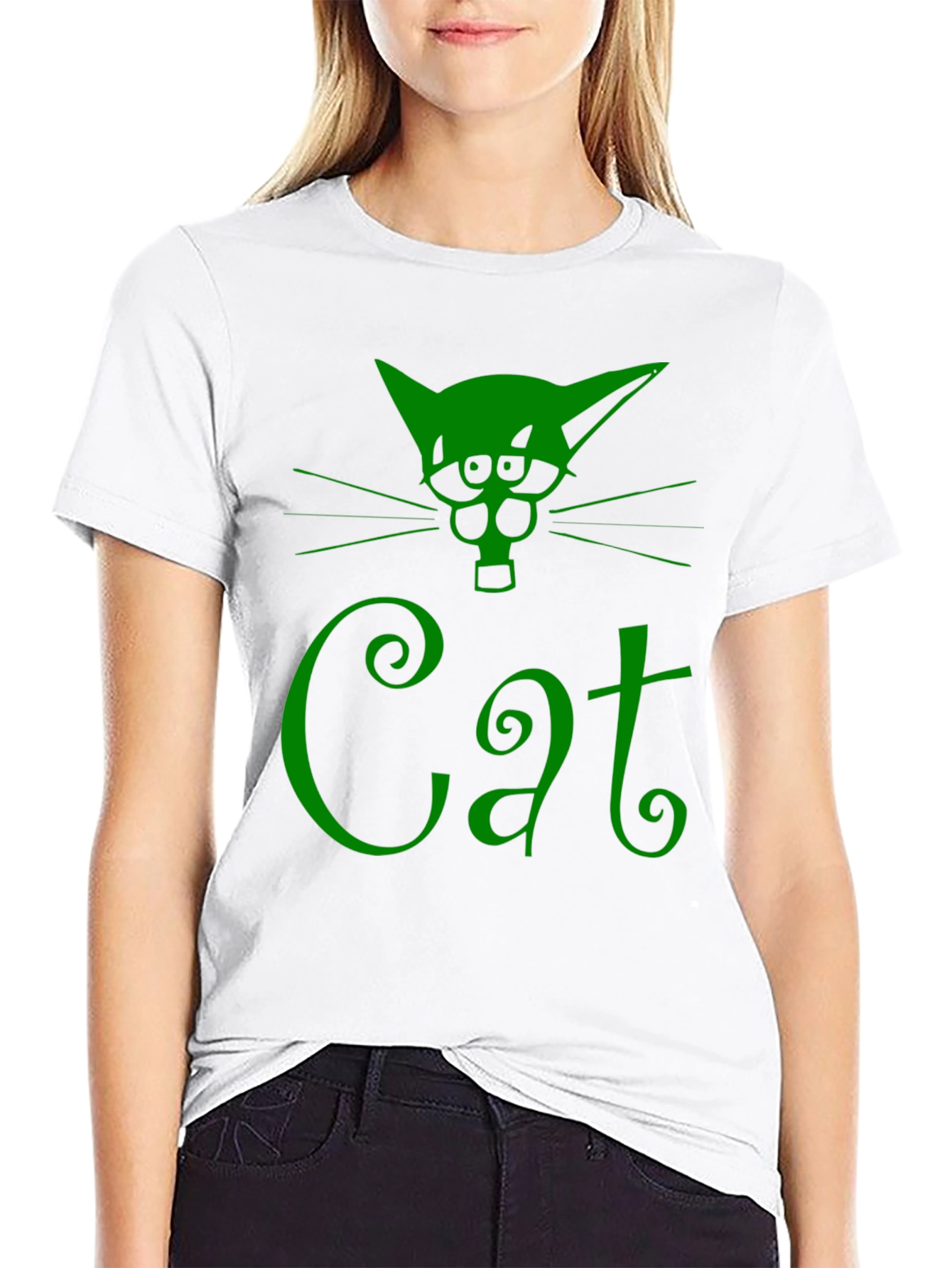 Green Cat Graphic T-Shirt