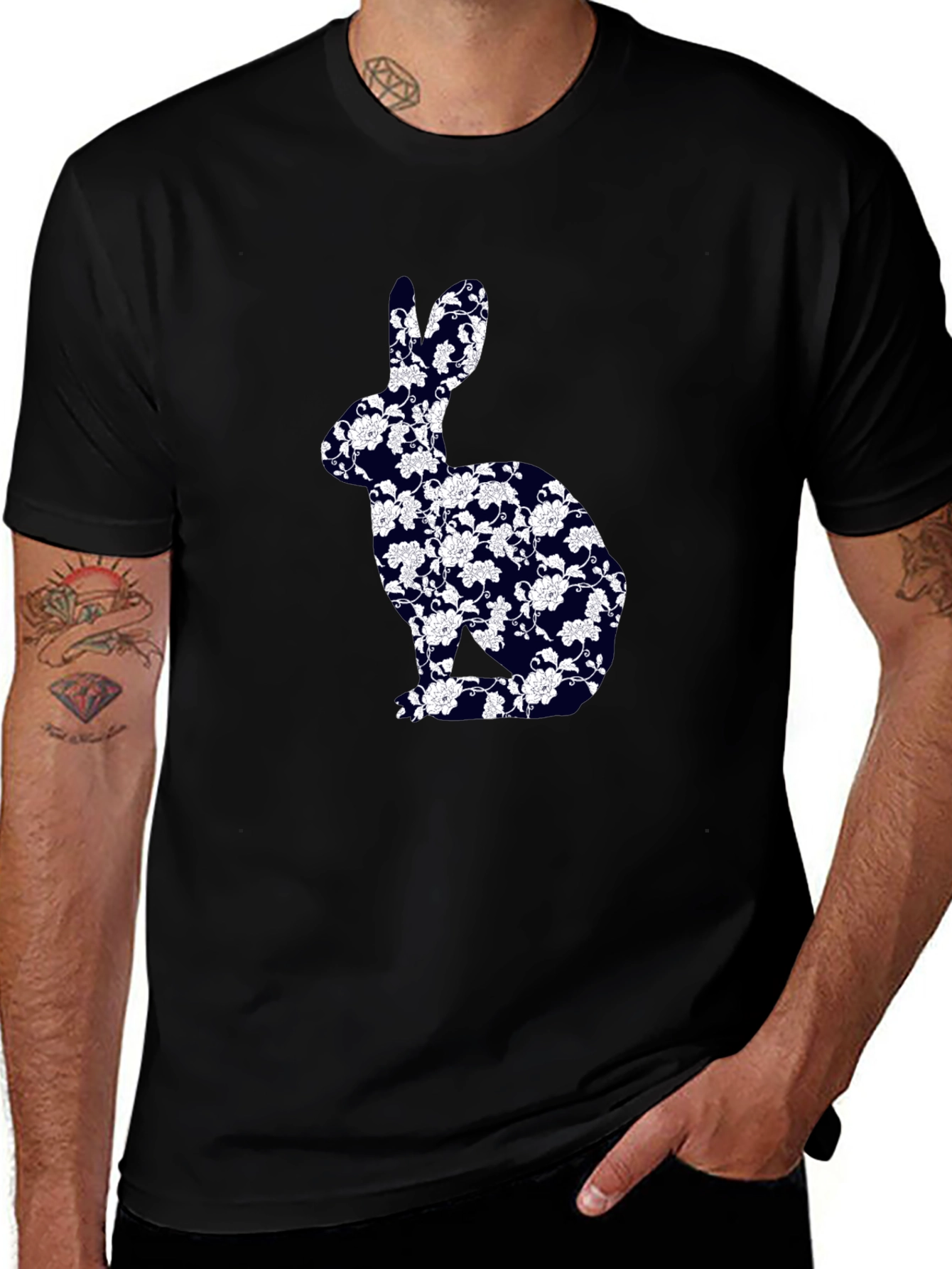 Floral Bunny Graphic Tee - Black