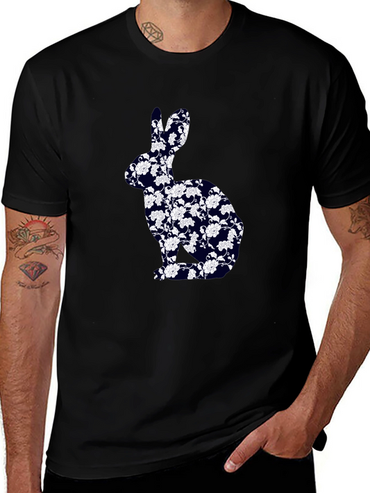 Floral Bunny Graphic Tee - Black