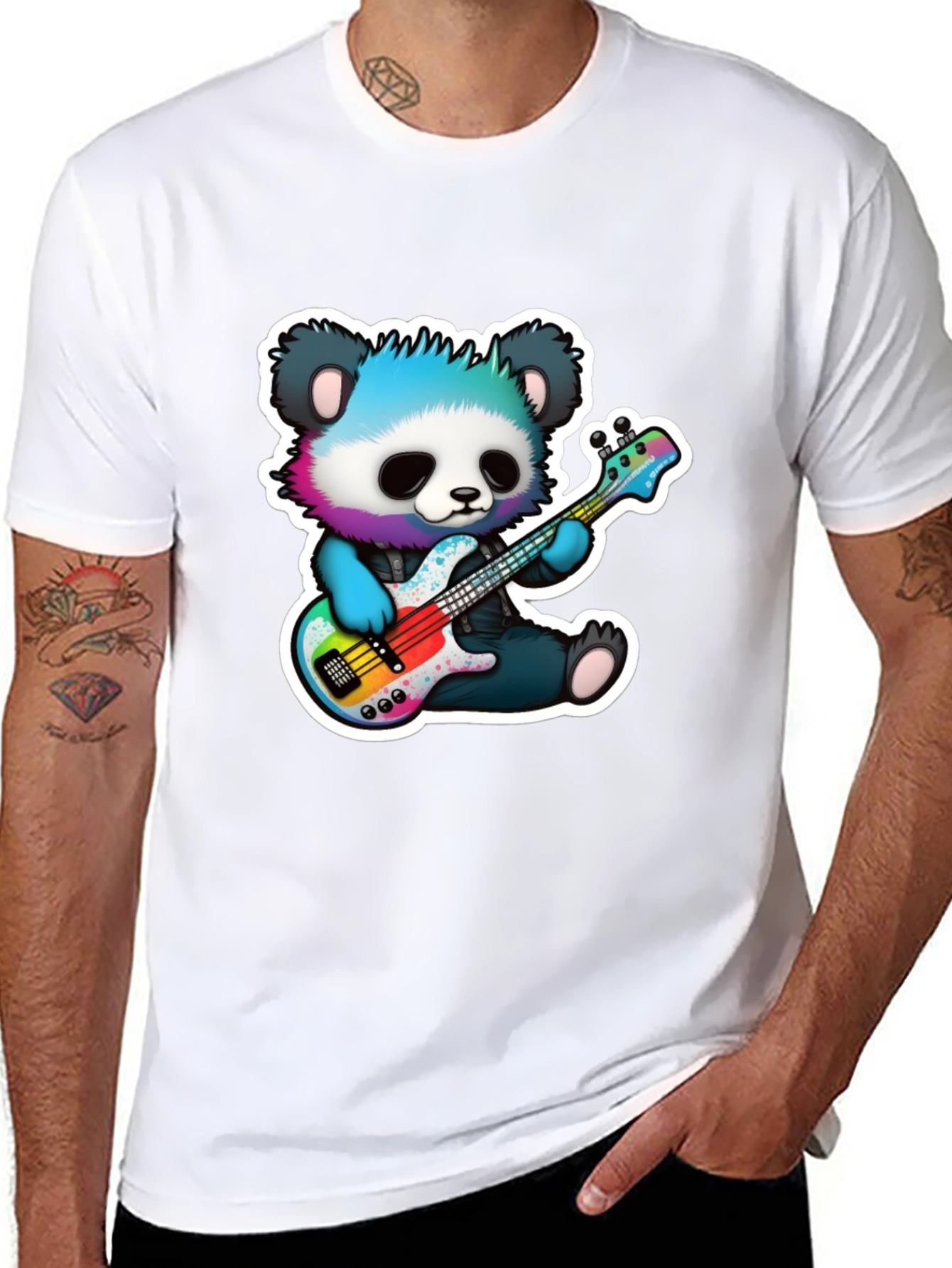 Panda Guitarist Graphic Tee - Cool Bear Musician Shirt