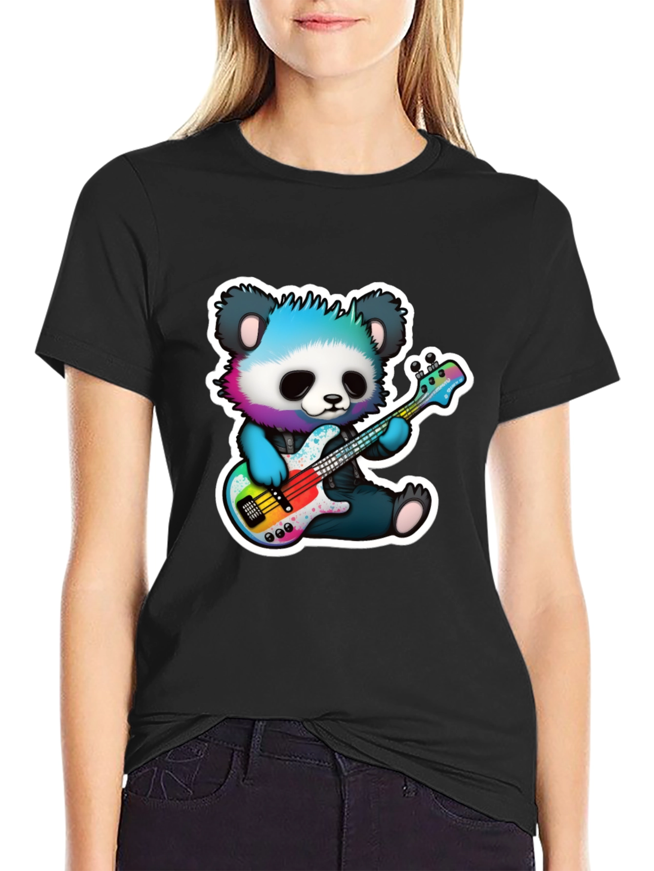 Panda Guitarist Graphic Tee - Cool Bear Musician Shirt
