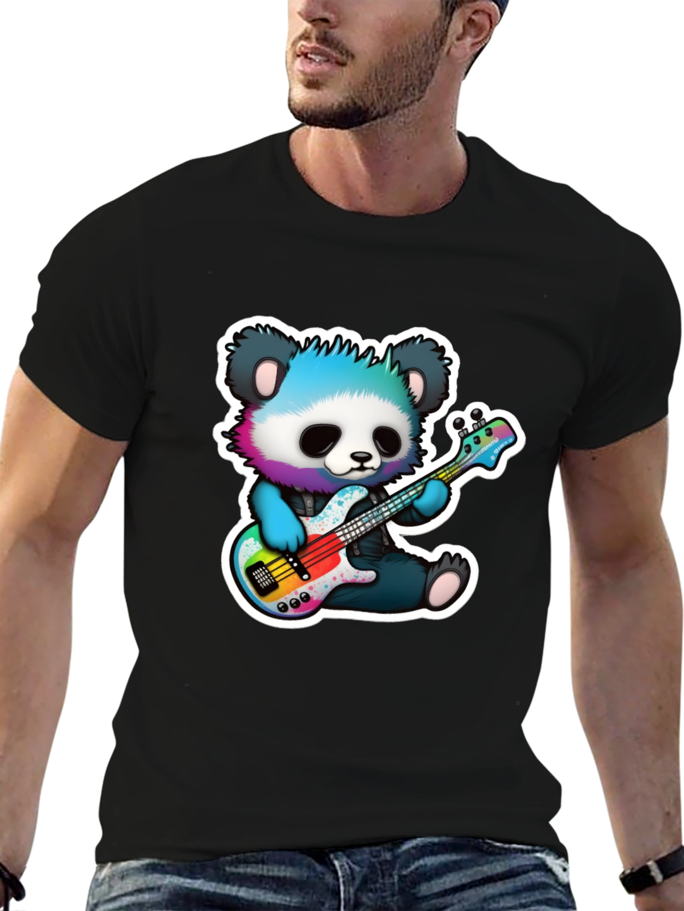Panda Guitarist Graphic Tee - Cool Bear Musician Shirt