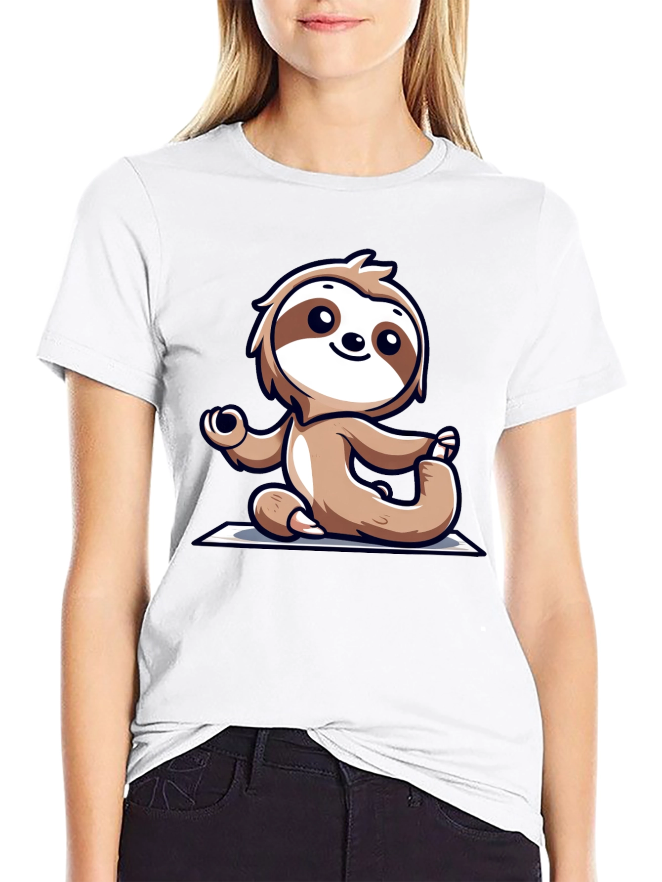 Sloth Doing Yoga T-Shirt - Relaxed Fit Black Tee
