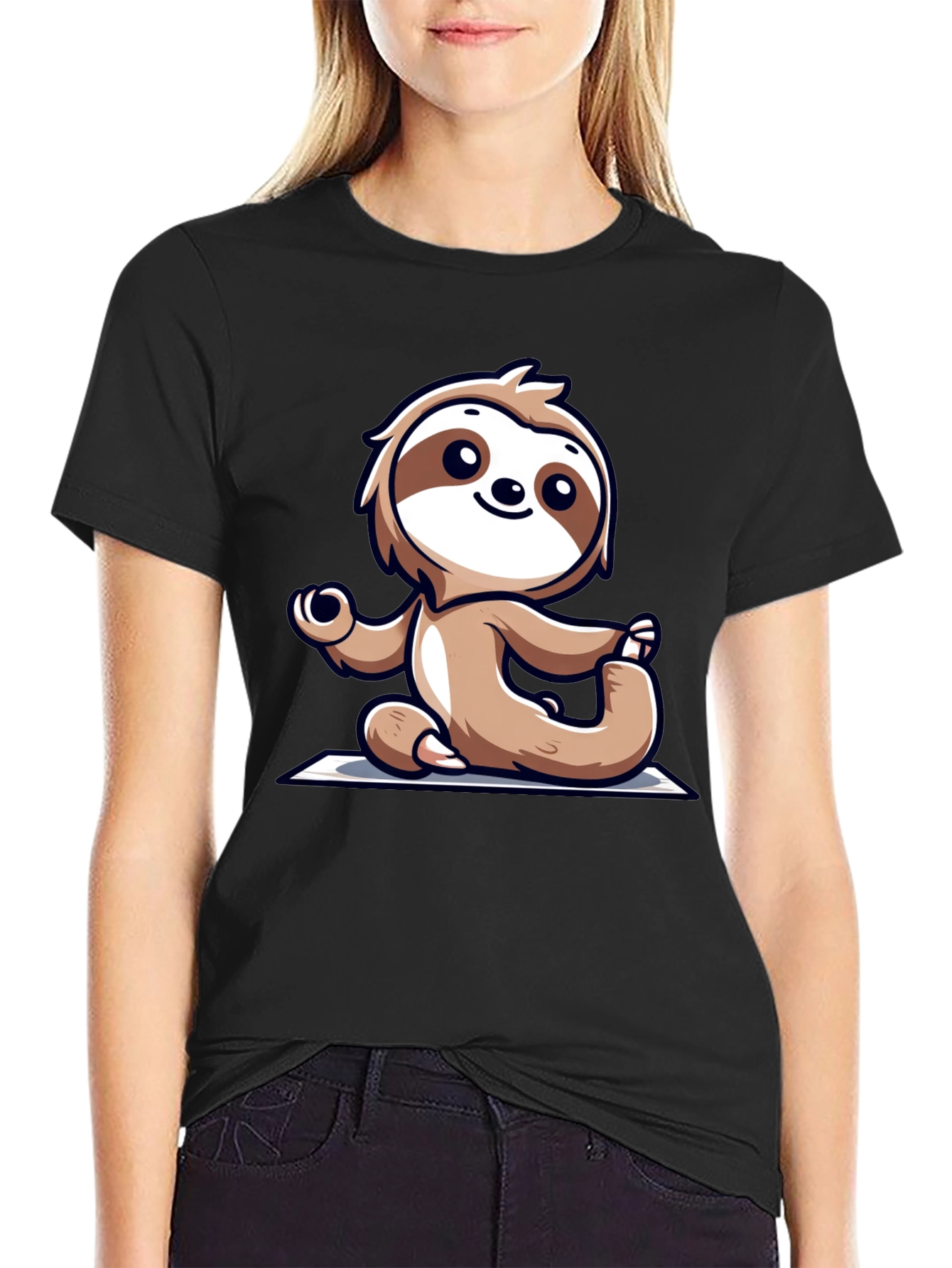 Sloth Doing Yoga T-Shirt - Relaxed Fit Black Tee